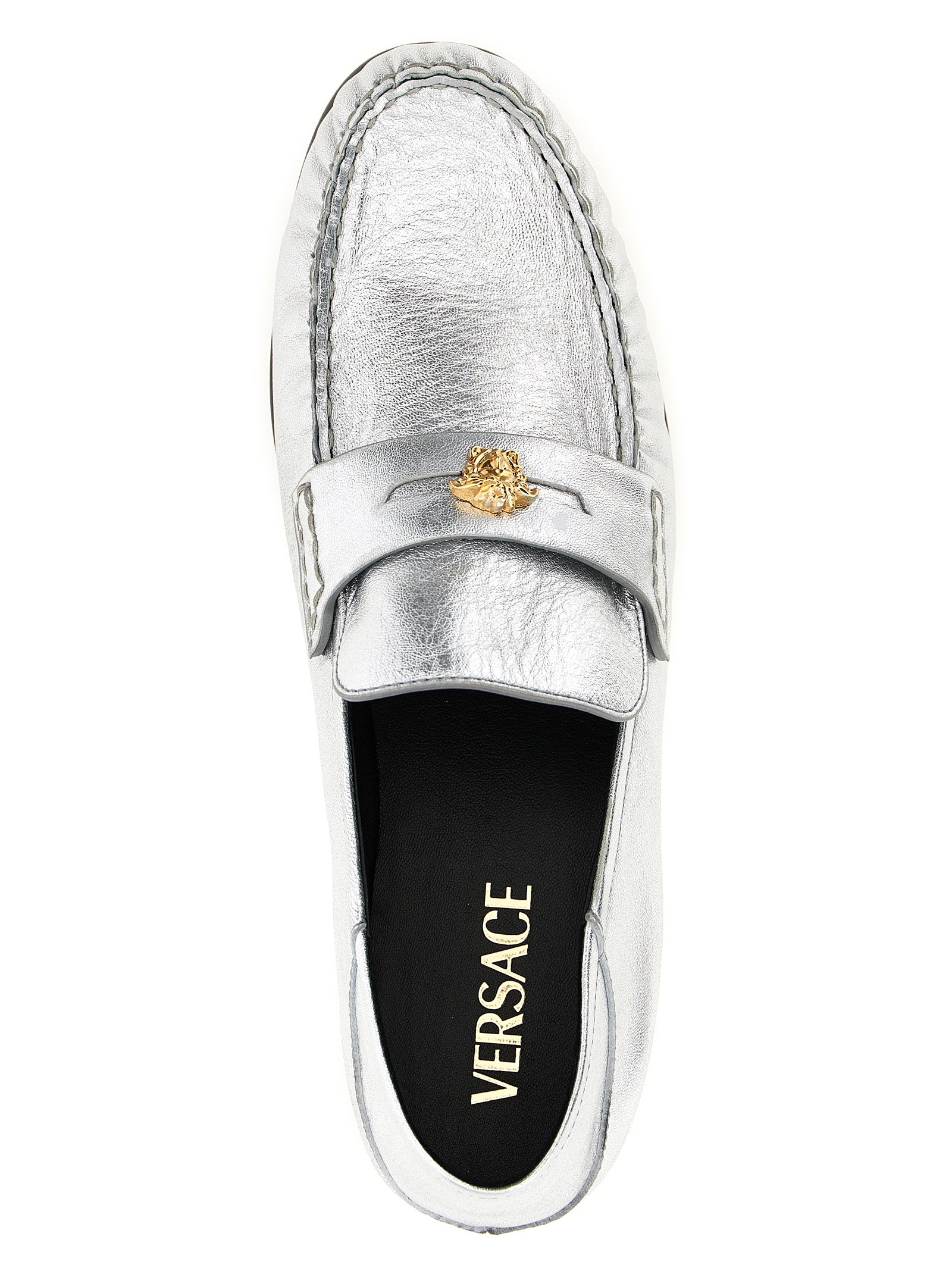 Versace Zilveren Instappers van Lamsleer