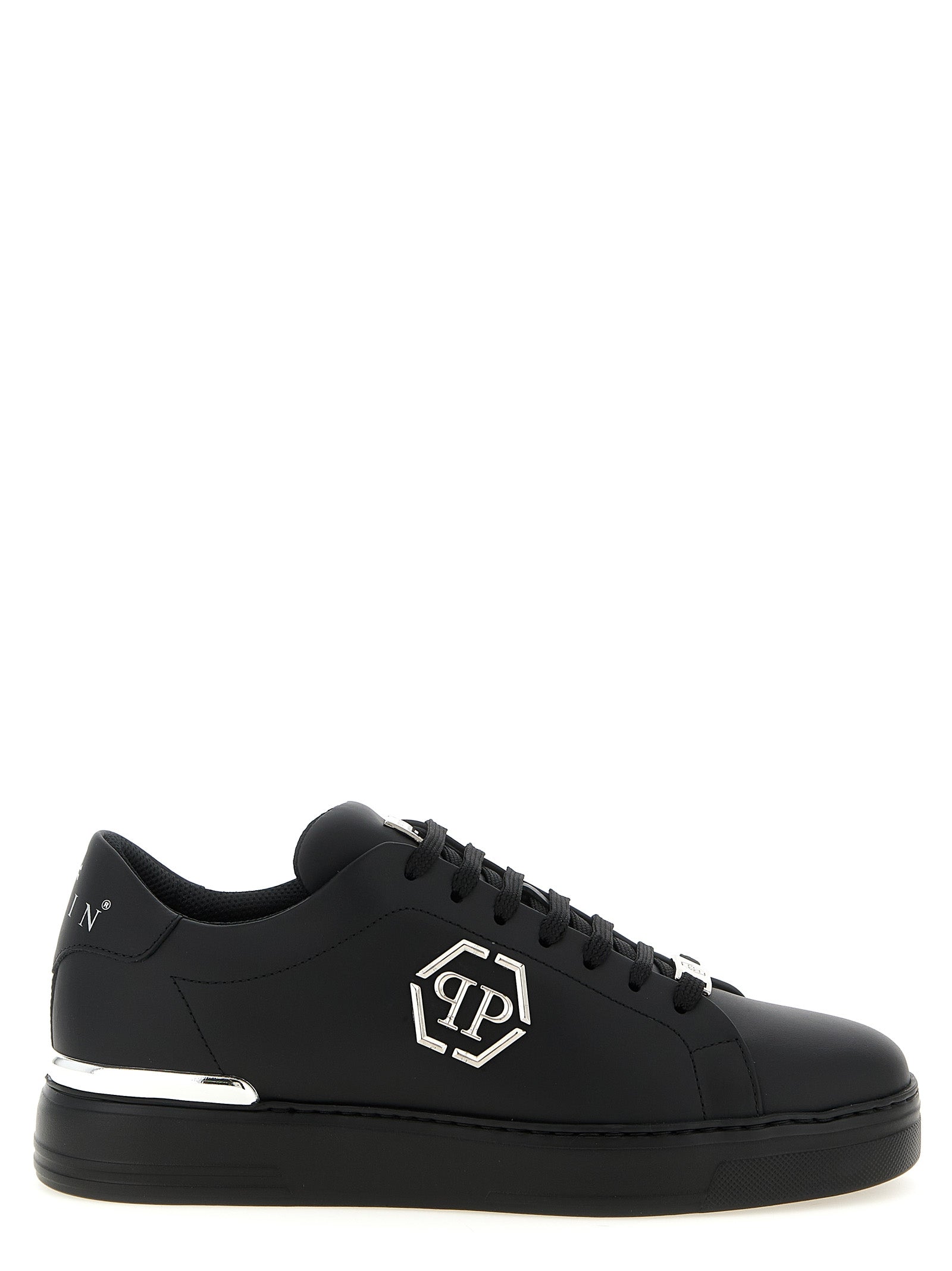 Philipp Plein Zwarte Kalfslederen Lage Sneakers