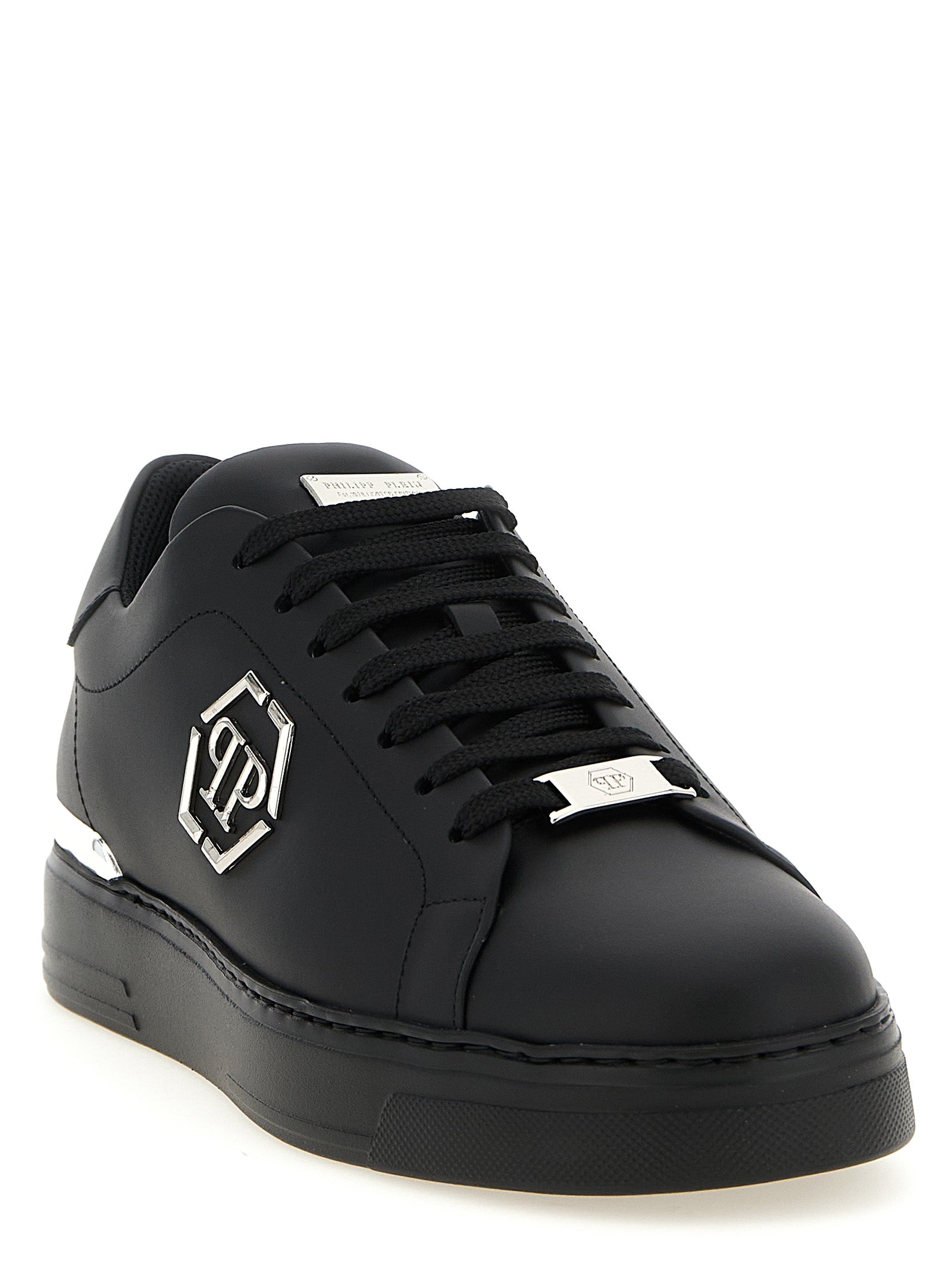 Philipp Plein Zwarte Kalfslederen Lage Sneakers