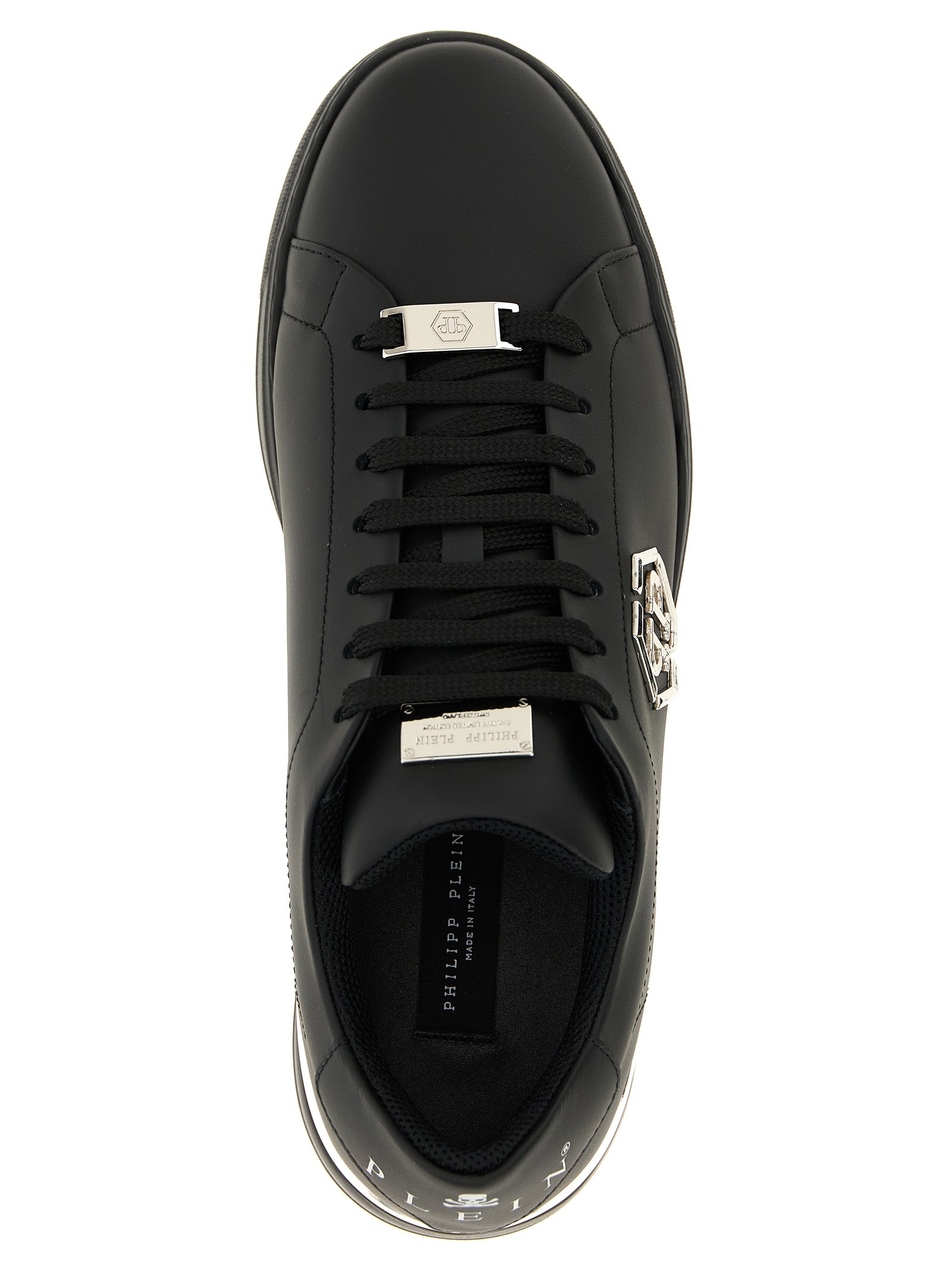 Philipp Plein Zwarte Kalfslederen Lage Sneakers