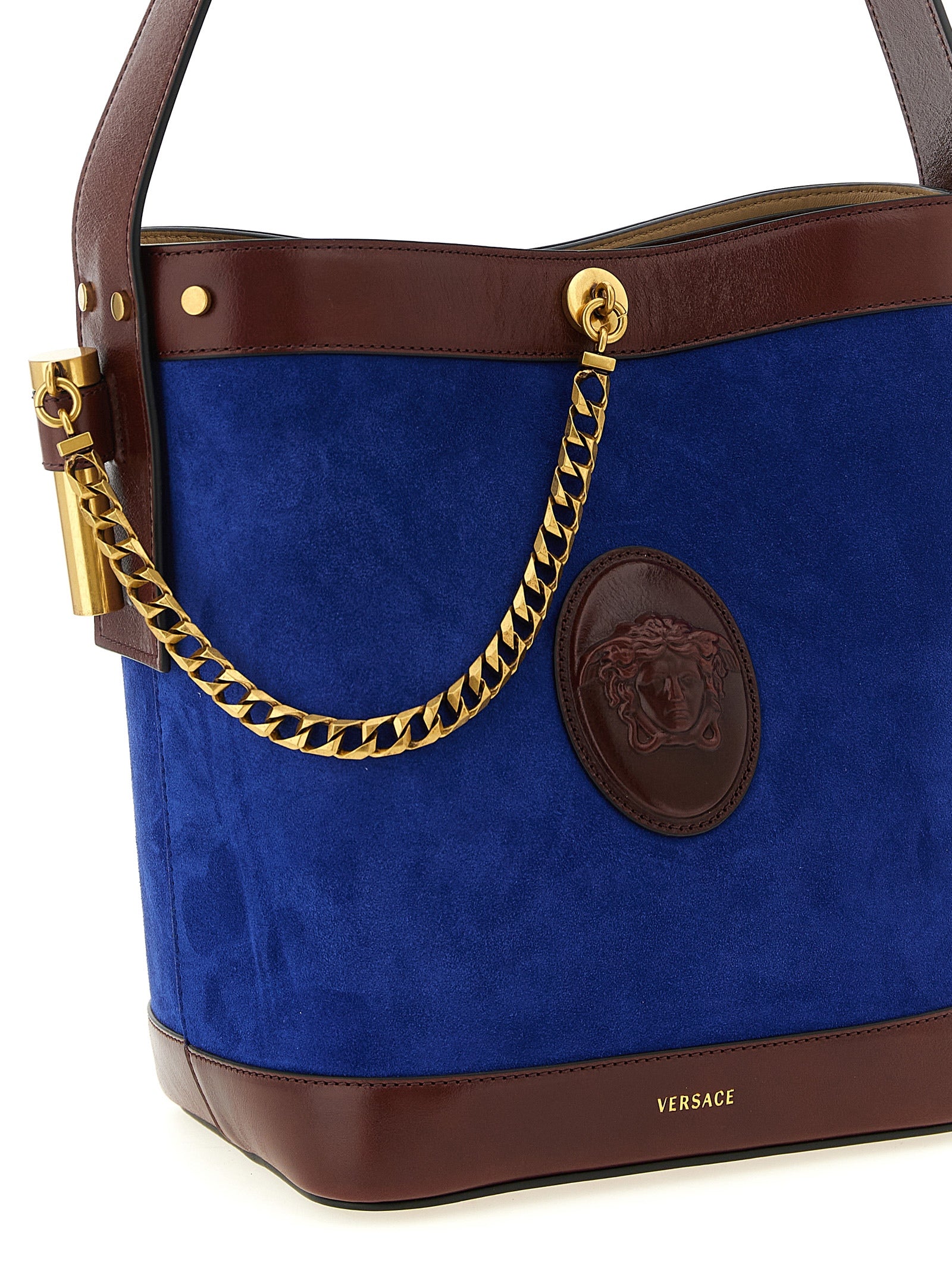 Versace schoudertas van blauw kalfsleer