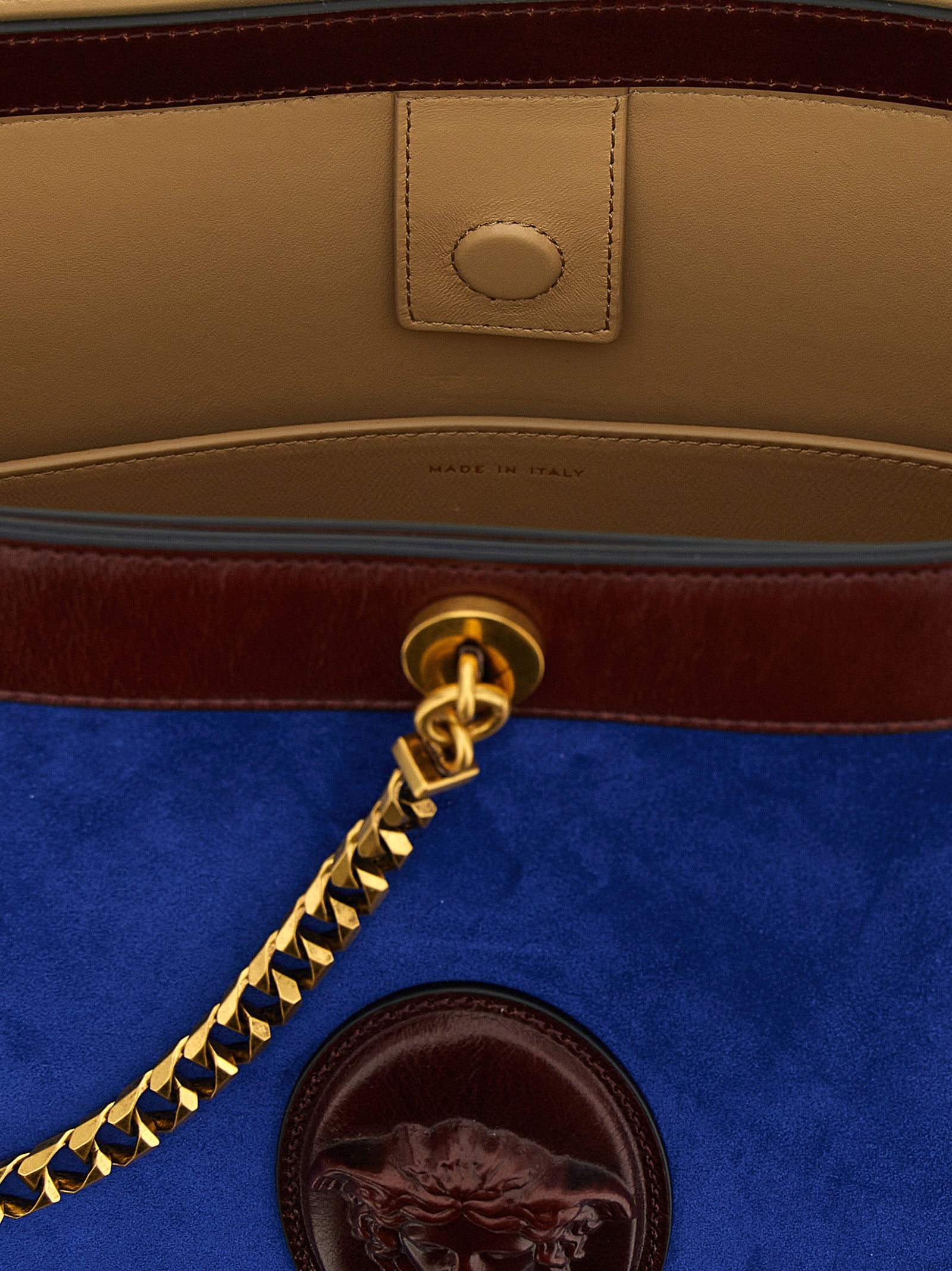 Versace schoudertas van blauw kalfsleer