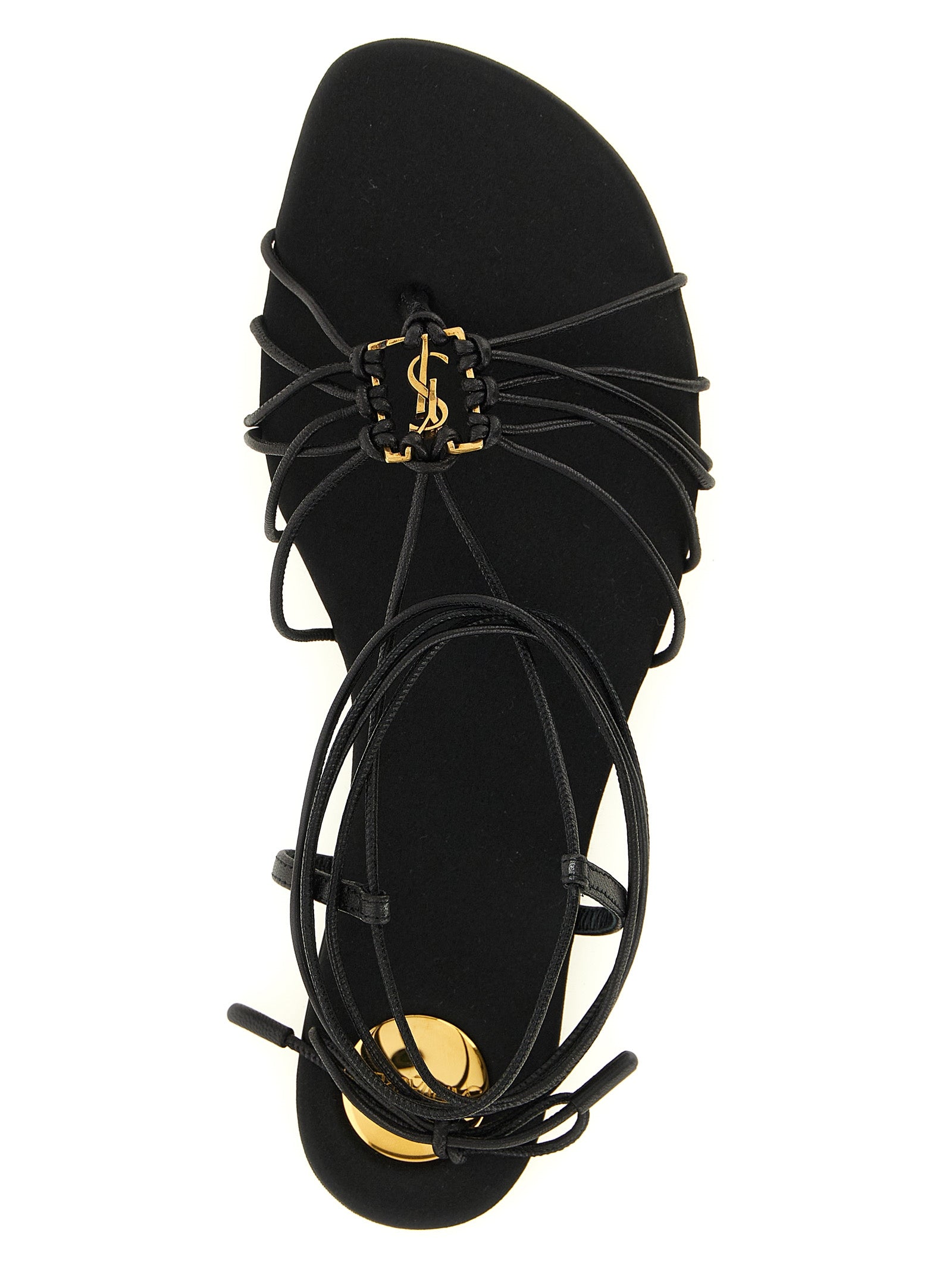 Saint Laurent Zwarte Lamswlederen Platte Sandalen