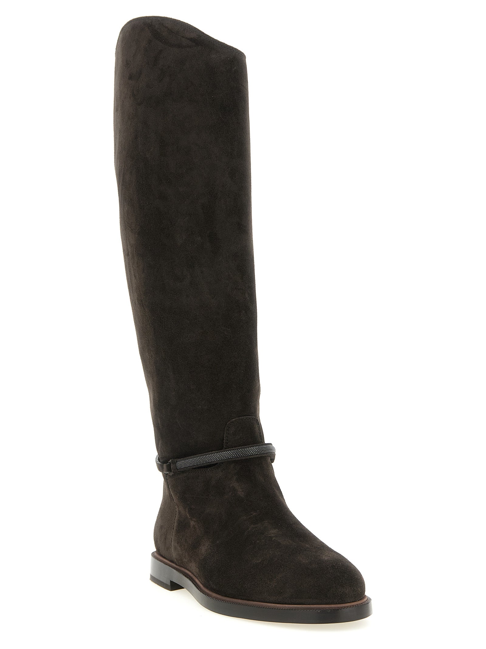 Brunello Cucinelli Black Calfskin Over-the-Knee