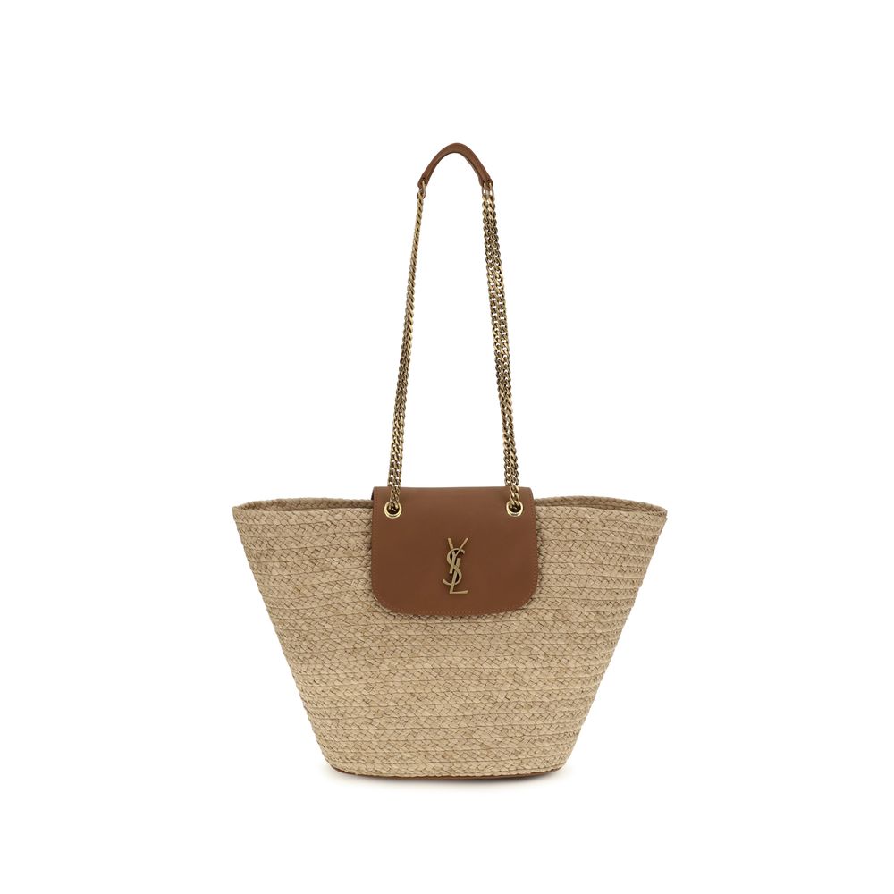 Saint Laurent Beigekleurige Schoudertas van Raffia