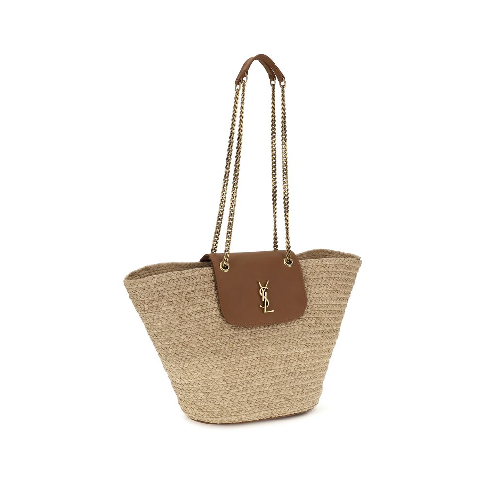 Saint Laurent Beigekleurige Schoudertas van Raffia