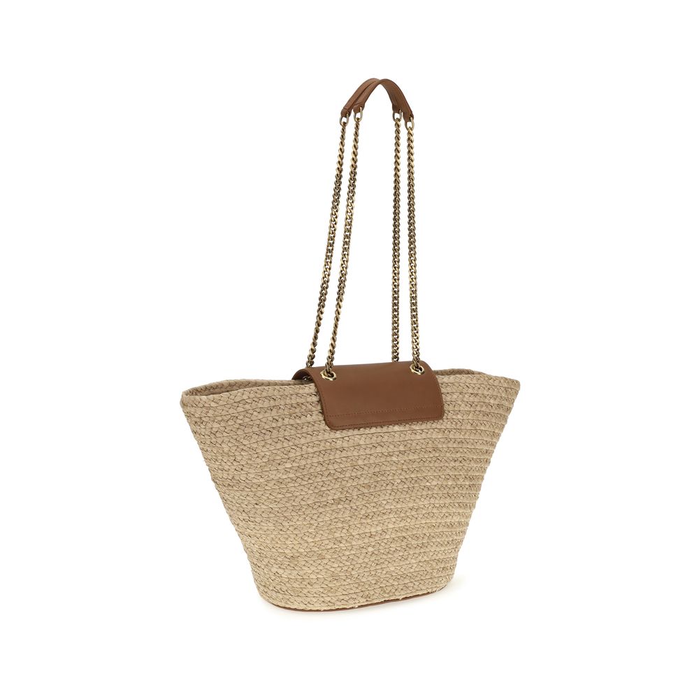 Saint Laurent Beigekleurige Schoudertas van Raffia