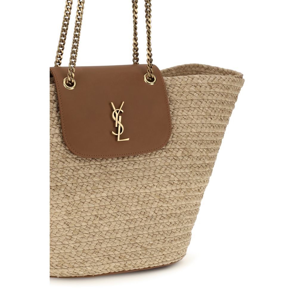 Saint Laurent Beigekleurige Schoudertas van Raffia