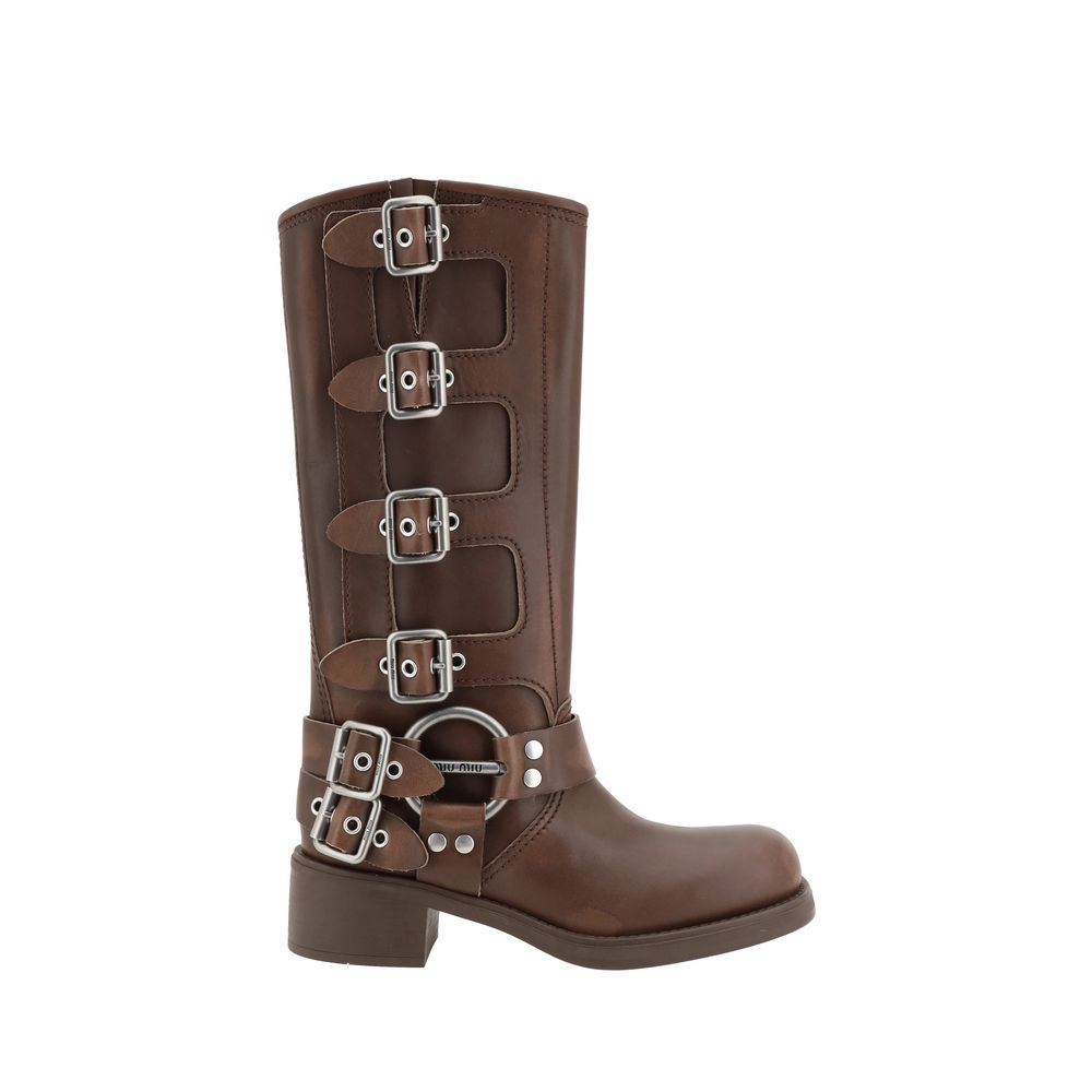 Miu Miu Bruine Kalfsleren Bos Taurus Veterschoenen