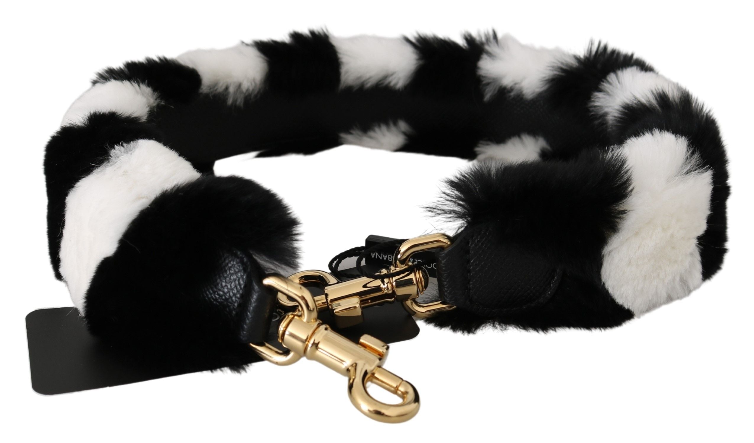 Dolce & Gabbana Black White Rabbit Fur Accessory Shoulder Strap