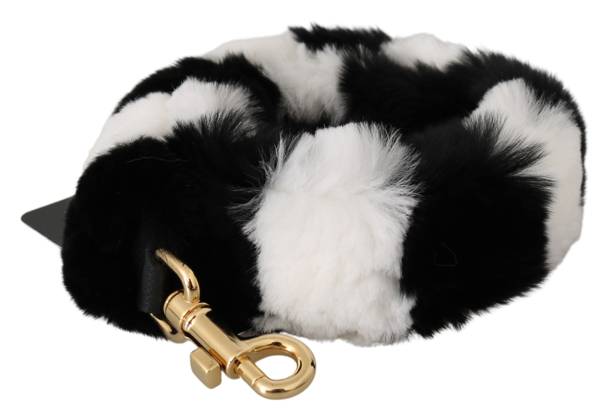 Dolce & Gabbana Black White Rabbit Fur Accessory Shoulder Strap