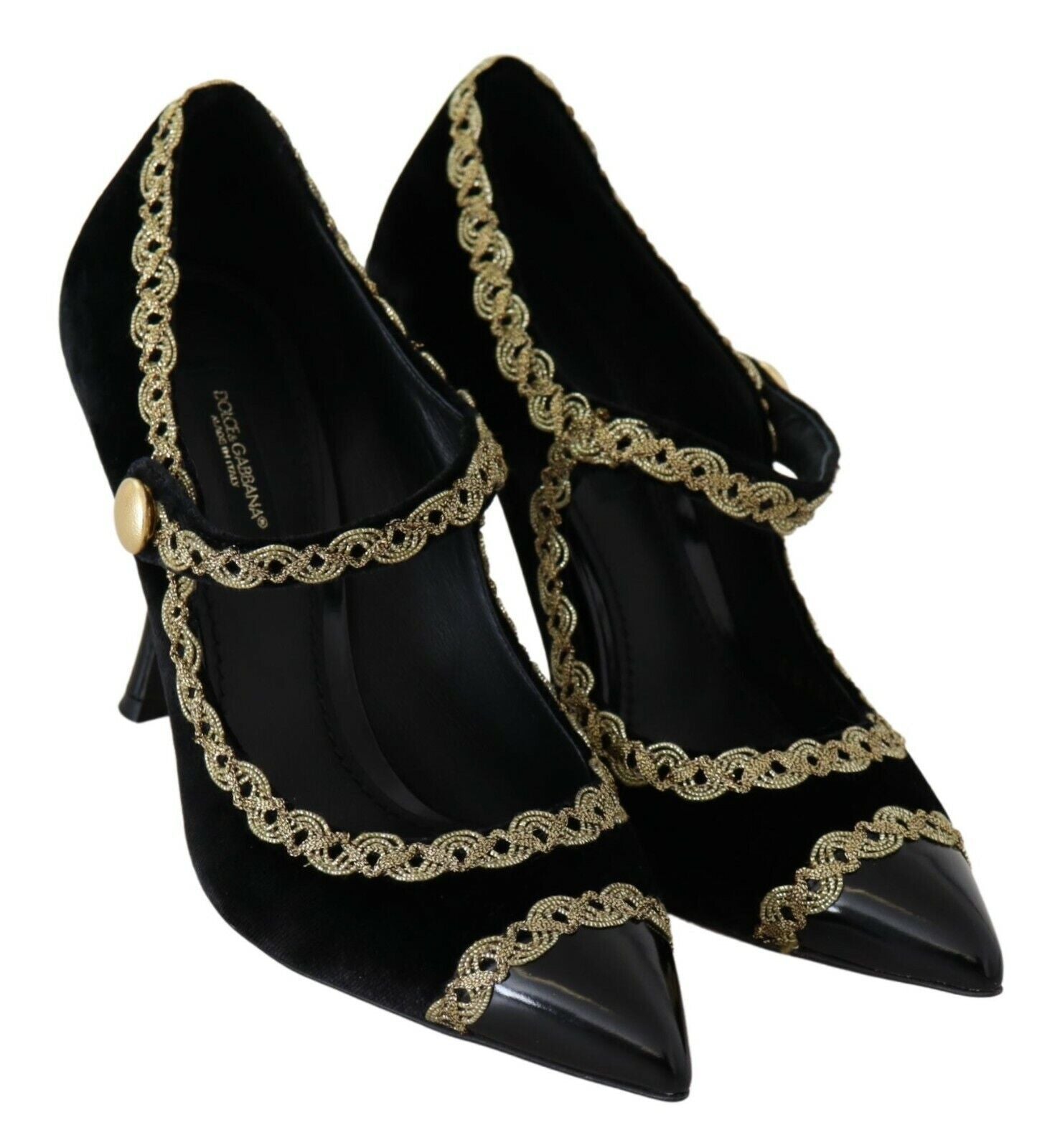 Dolce & Gabbana Black Embellished Velvet Mary Jane Pumps