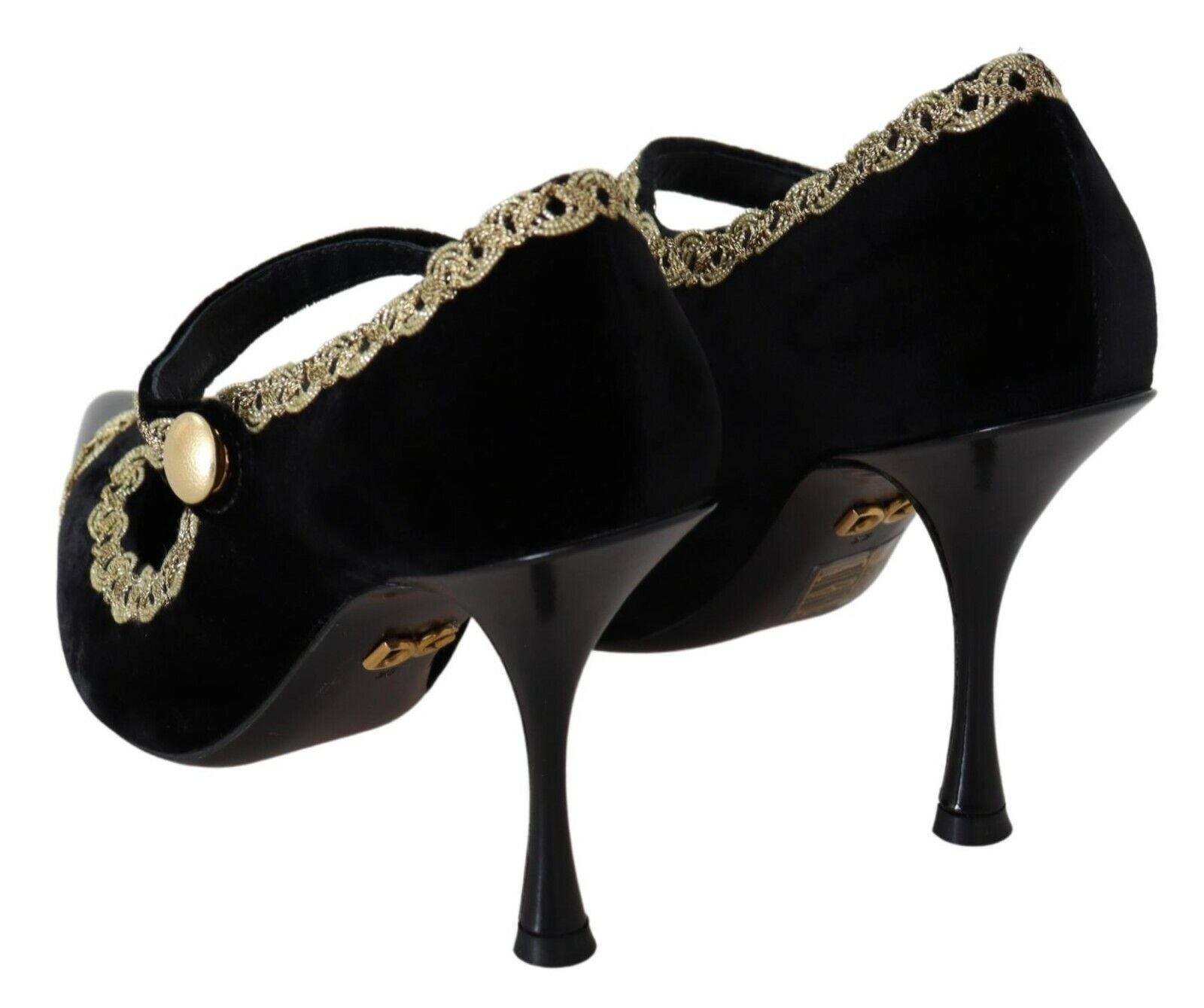 Dolce & Gabbana Black Embellished Velvet Mary Jane Pumps