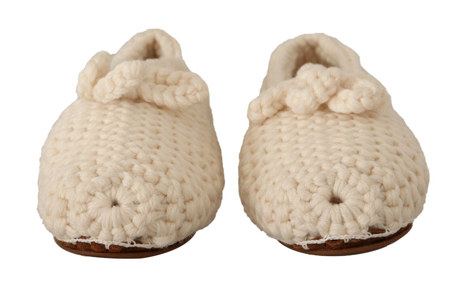 Dolce & Gabbana White Slip-On Ballerina Flats Wool Knit Shoes