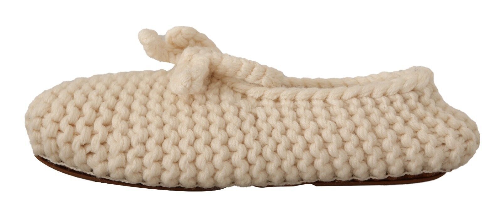 Dolce & Gabbana White Slip-On Ballerina Flats Wool Knit Shoes
