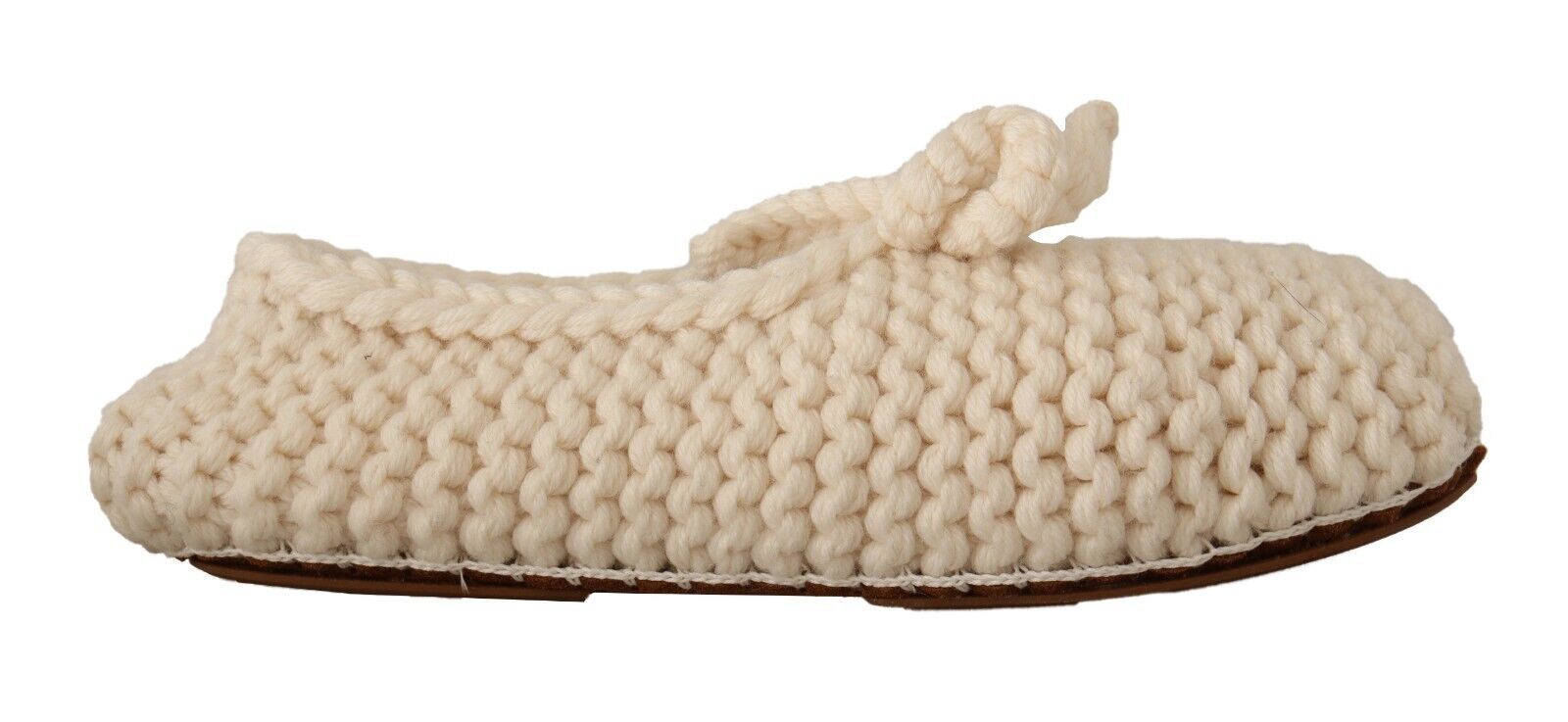 Dolce & Gabbana White Slip-On Ballerina Flats Wool Knit Shoes