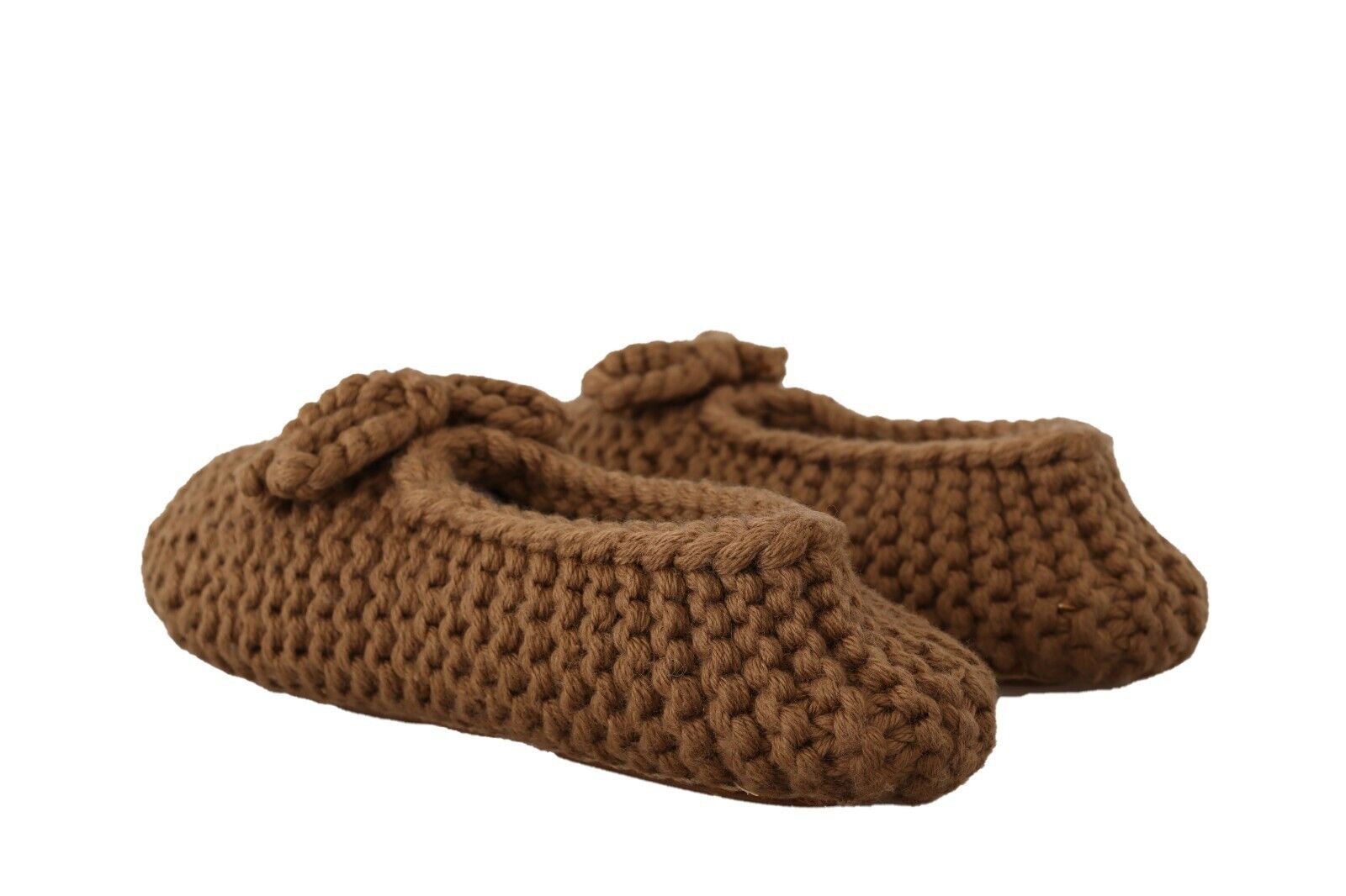 Dolce & Gabbana Brown Slip-On Ballerina Flats Wool Knit Shoes