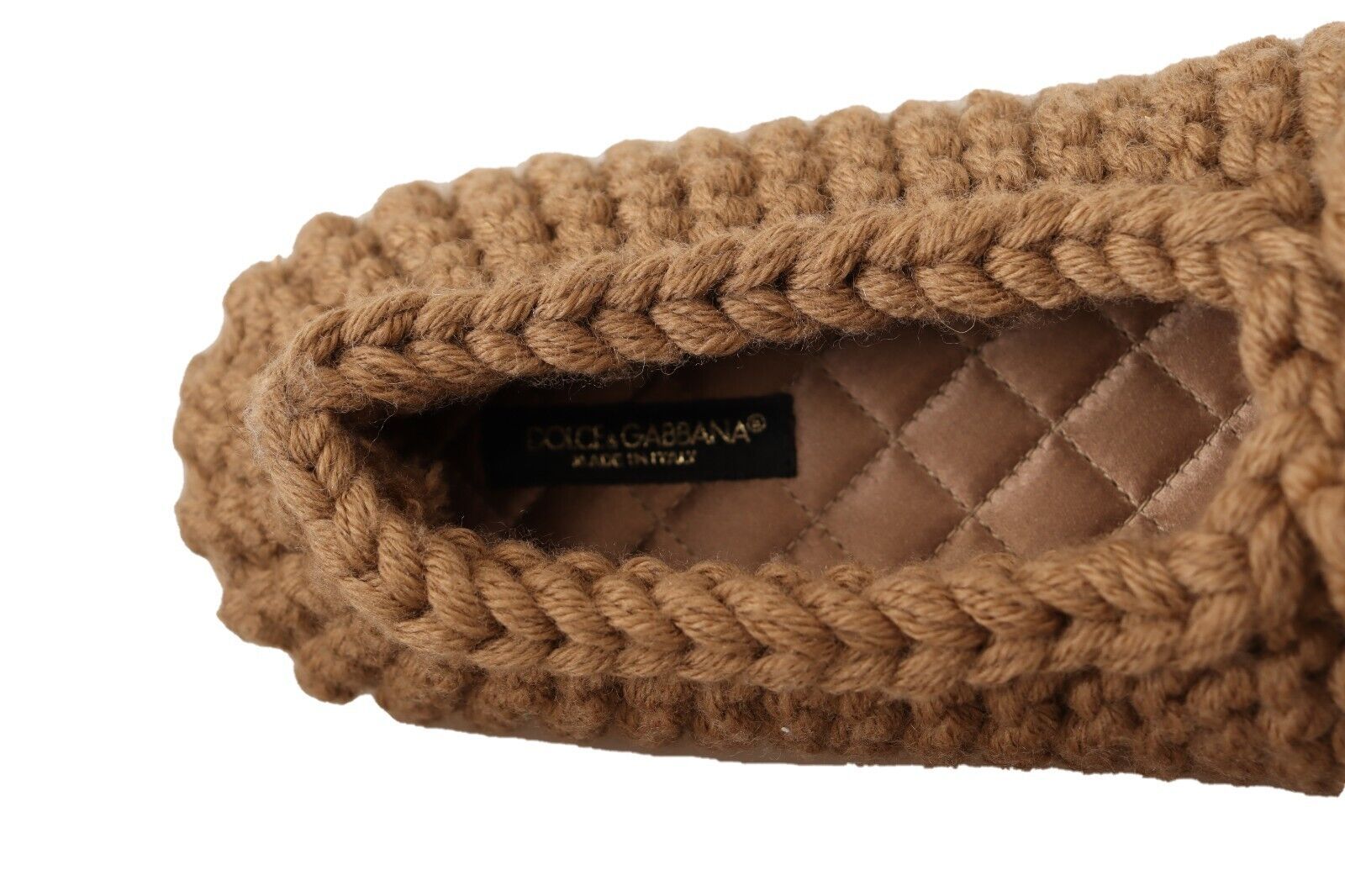 Dolce & Gabbana Brown Slip-On Ballerina Flats Wool Knit Shoes