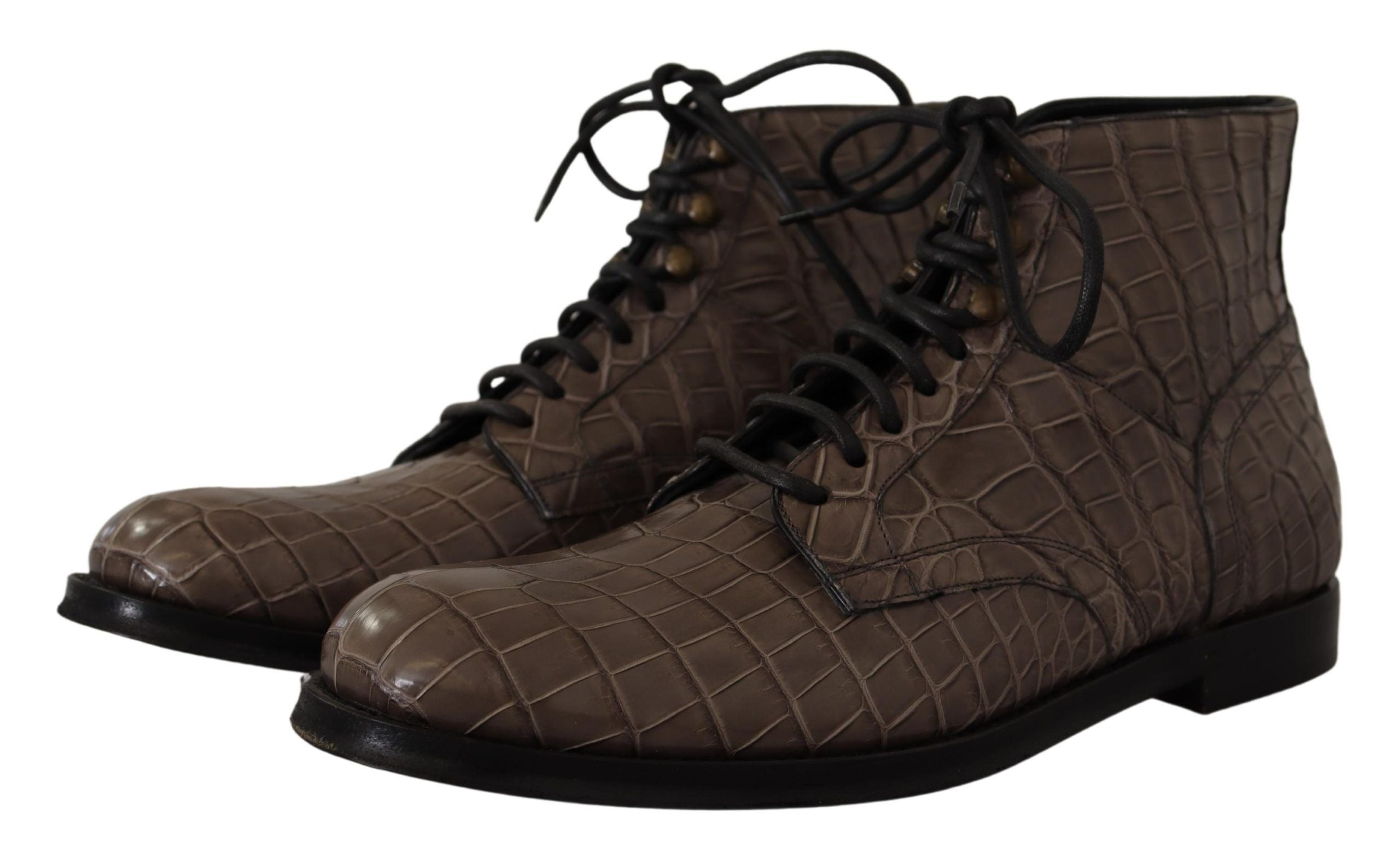 Dolce & Gabbana Grey Crocodile Leather Derby Boots