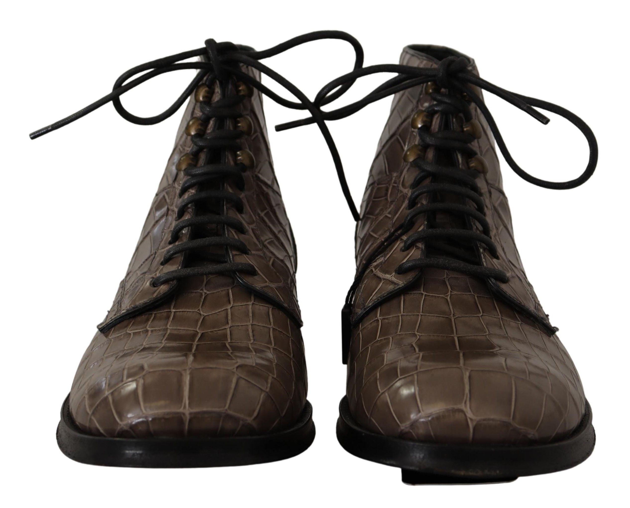 Dolce & Gabbana Grey Crocodile Leather Derby Boots