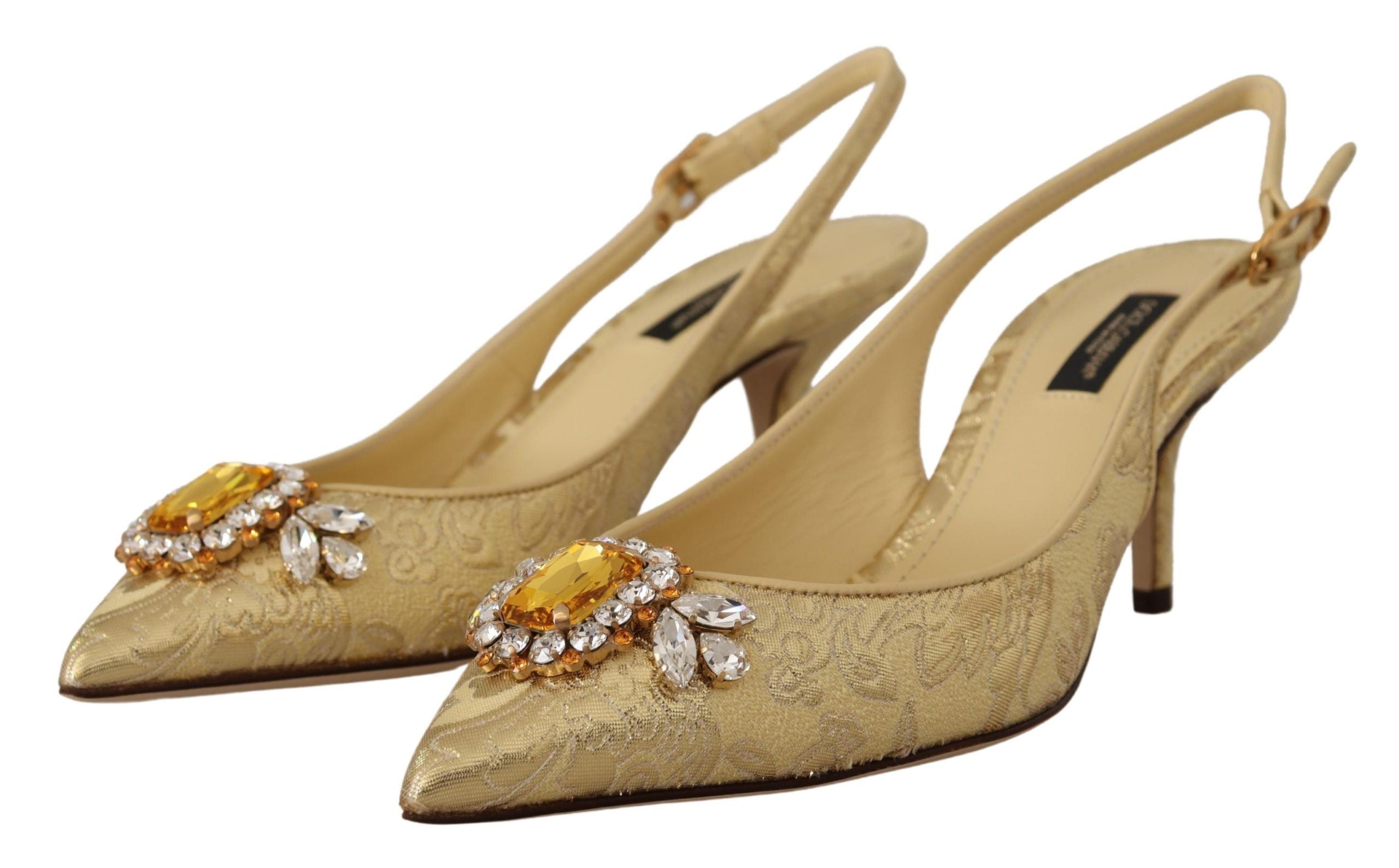 Dolce & Gabbana Gold Crystal Slingback Pumps Heels Shoes