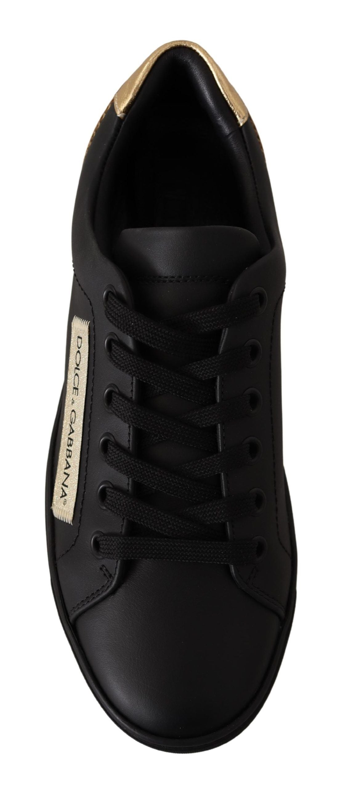 Dolce & Gabbana Black Gold Leather Low Top Sneakers Women's Shoes