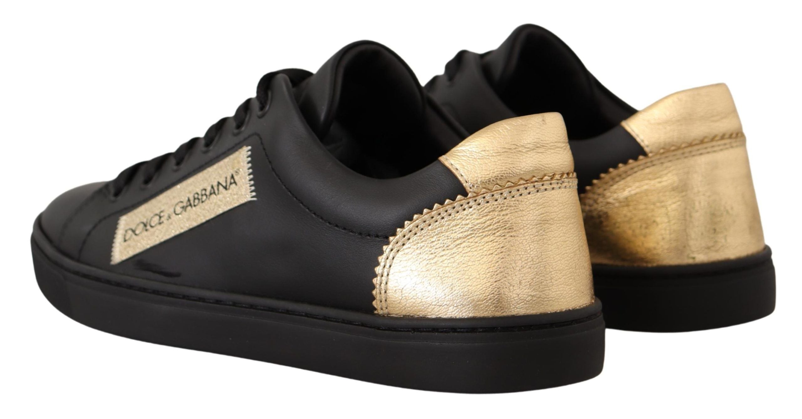 Dolce & Gabbana Black Gold Leather Low Top Sneakers Women's Shoes