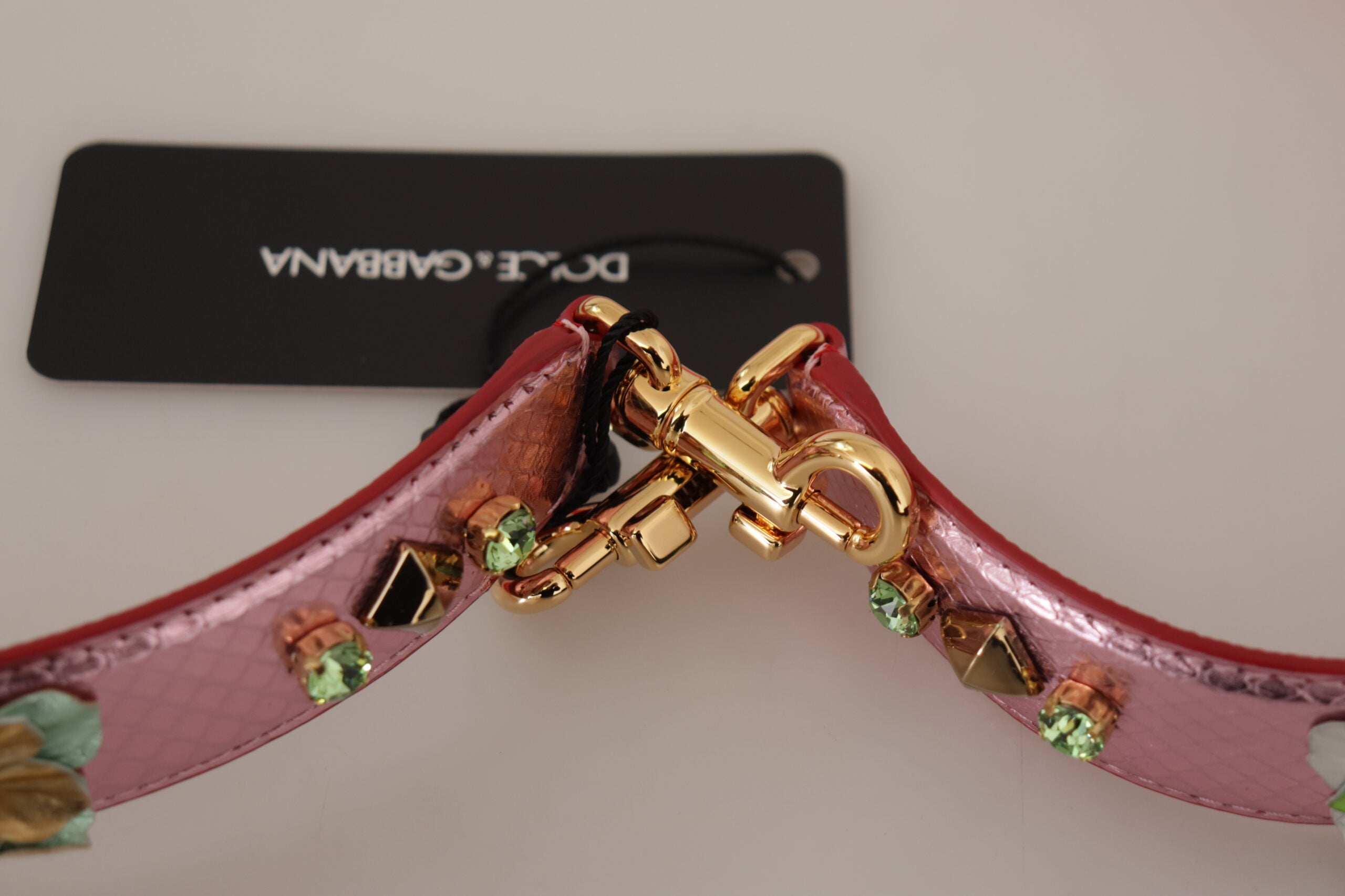 Dolce & Gabbana Metallic Pink Leather Studded Shoulder Strap