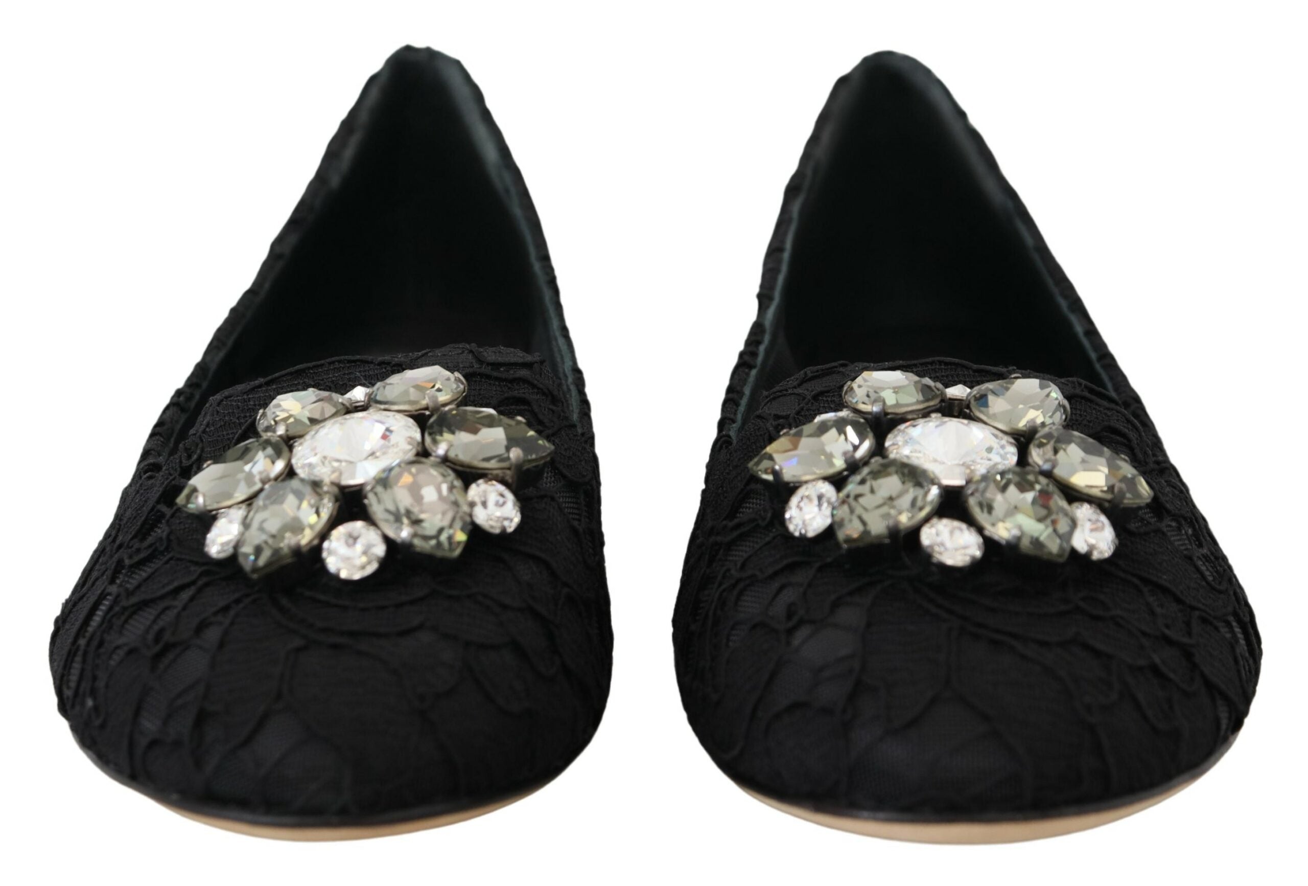 Dolce & Gabbana Black Taormina Lace Crystals Flat Shoes