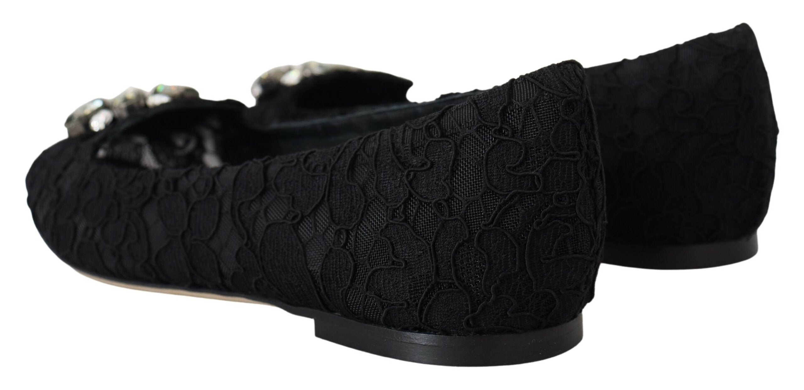 Dolce & Gabbana Black Taormina Lace Crystals Flat Shoes