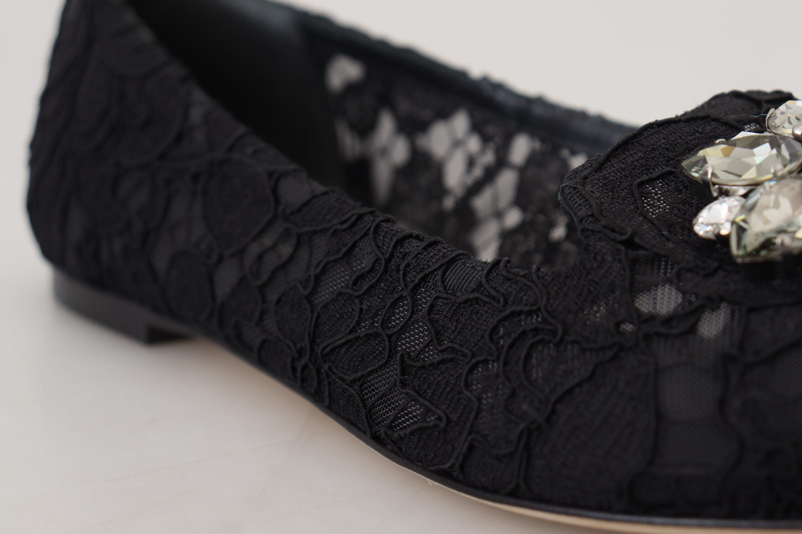 Dolce & Gabbana Black Taormina Lace Crystals Flat Shoes