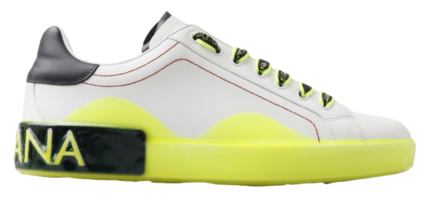 Chaussures Baskets Portofino en Cuir Blanc Jaune