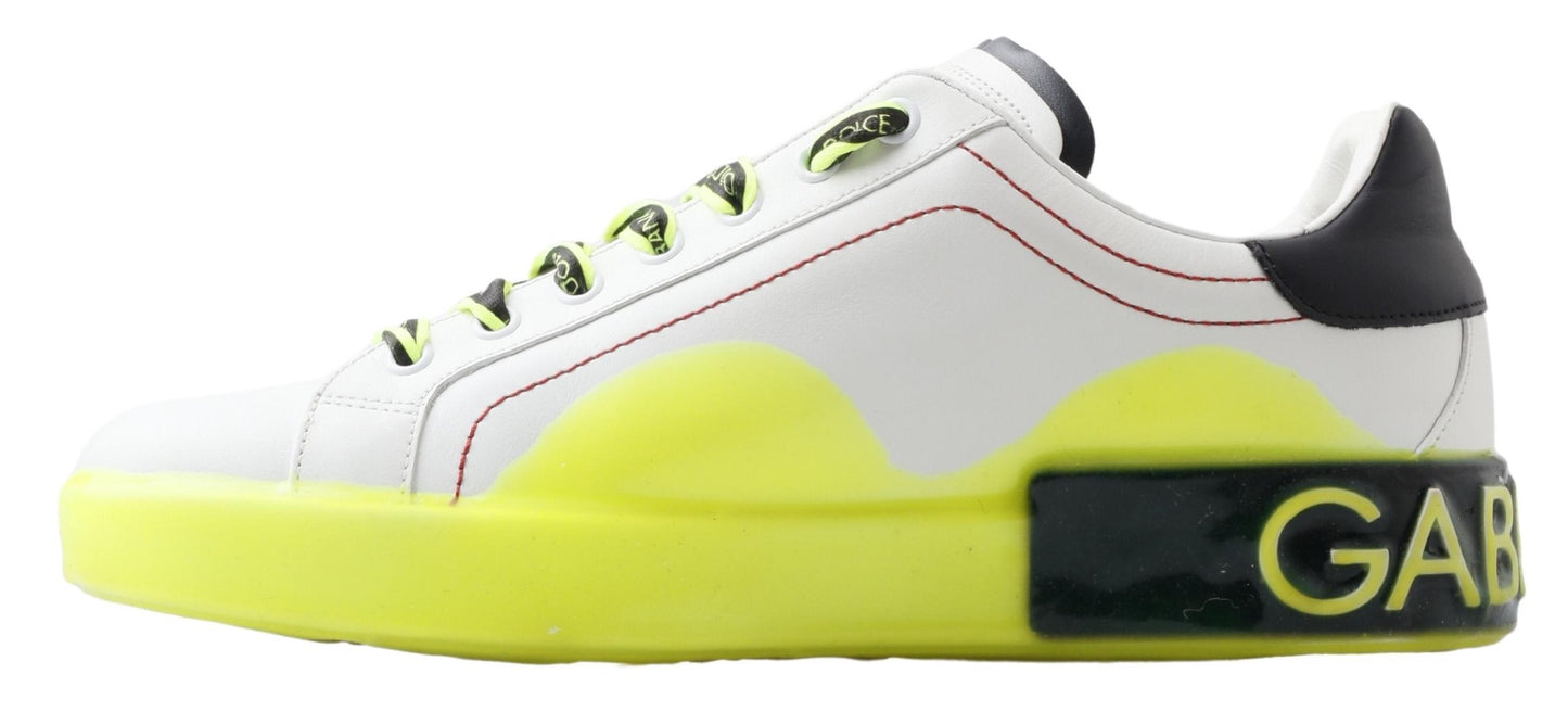 Chaussures Baskets Portofino en Cuir Blanc Jaune