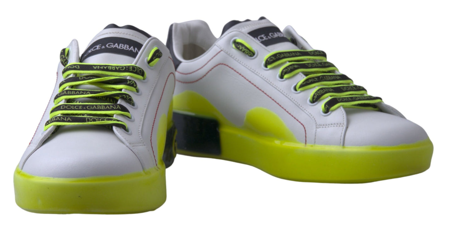 Chaussures Baskets Portofino en Cuir Blanc Jaune