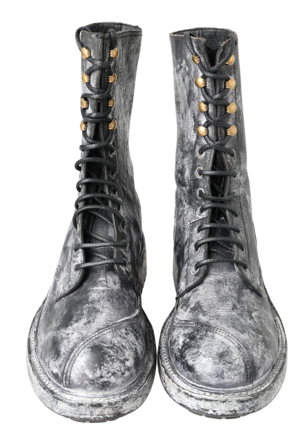 Dolce & Gabbana Zwart Grijs Leren Halfhoge Laarzen Schoenen