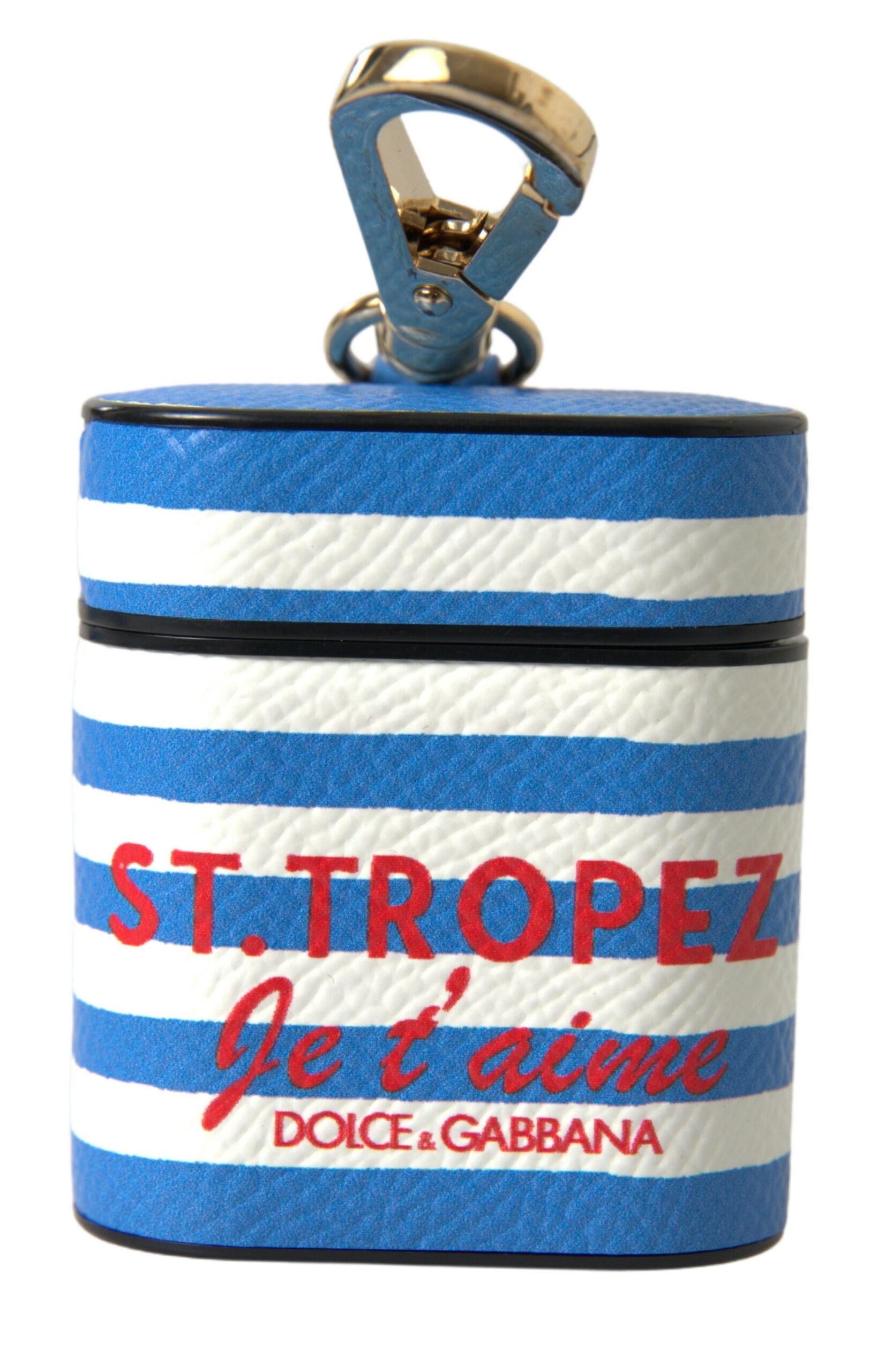 Dolce & Gabbana Blauw Gestreept Dauphine Leren Logo Print Airpod Hoesje