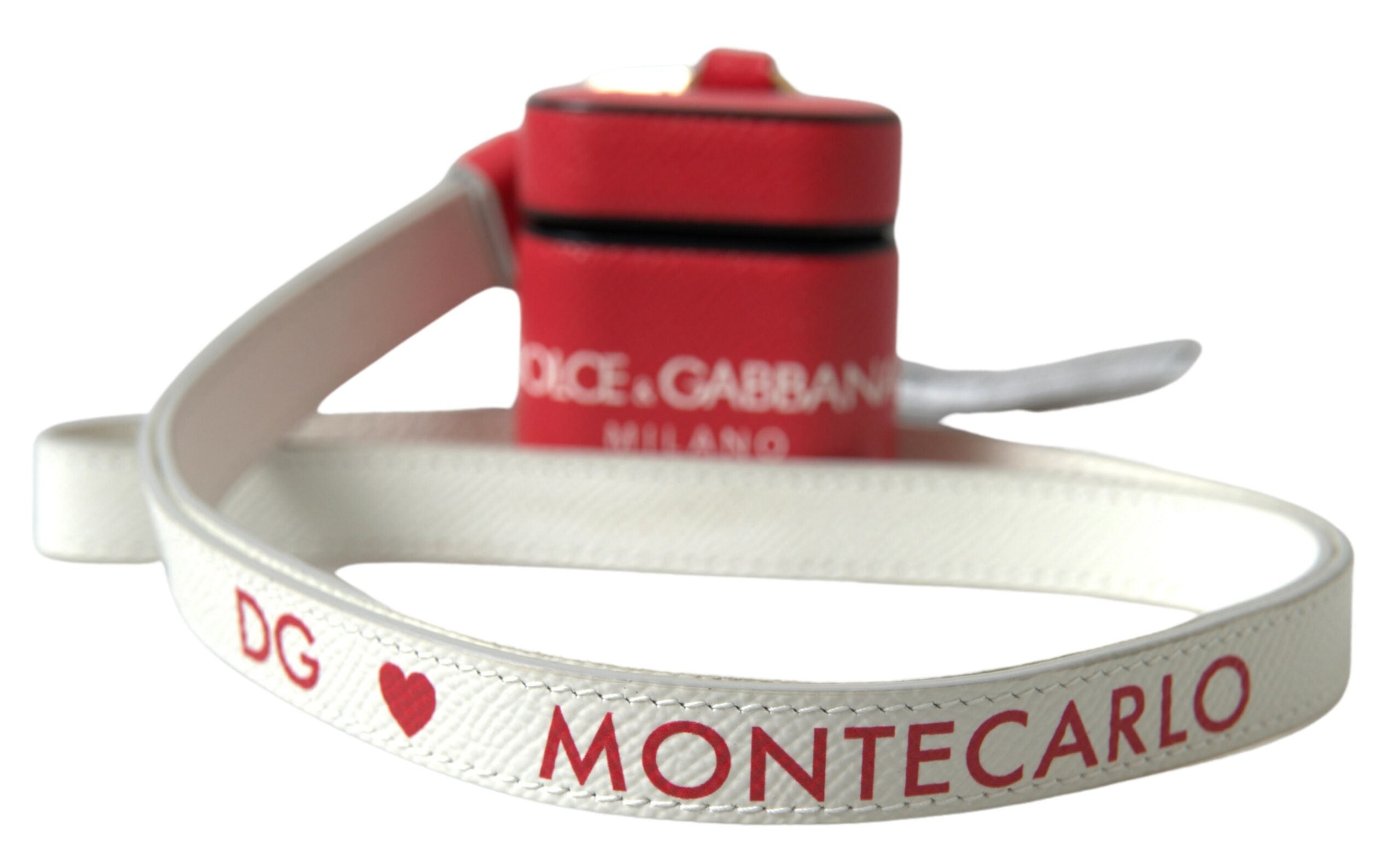 Dolce & Gabbana Rode Leren Gouden Metalen Logo Print Airpods Hoesje