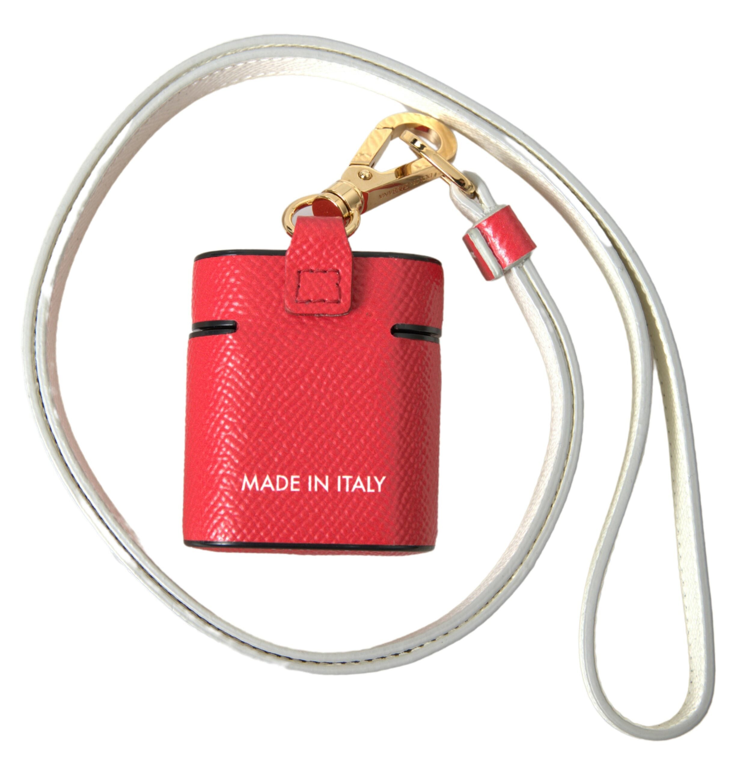 Dolce & Gabbana Rode Leren Goudkleurige Metalen Logoprint Band Airpods Hoesje