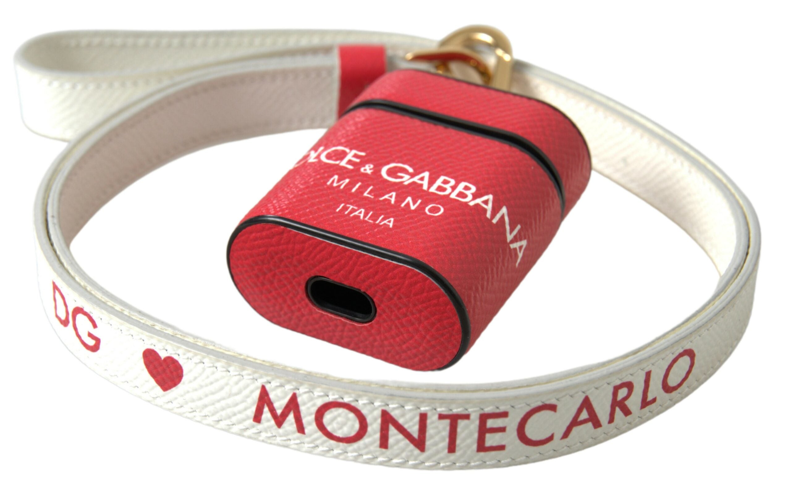 Dolce & Gabbana Rode Leren Goudkleurige Metalen Logoprint Band Airpods Hoesje