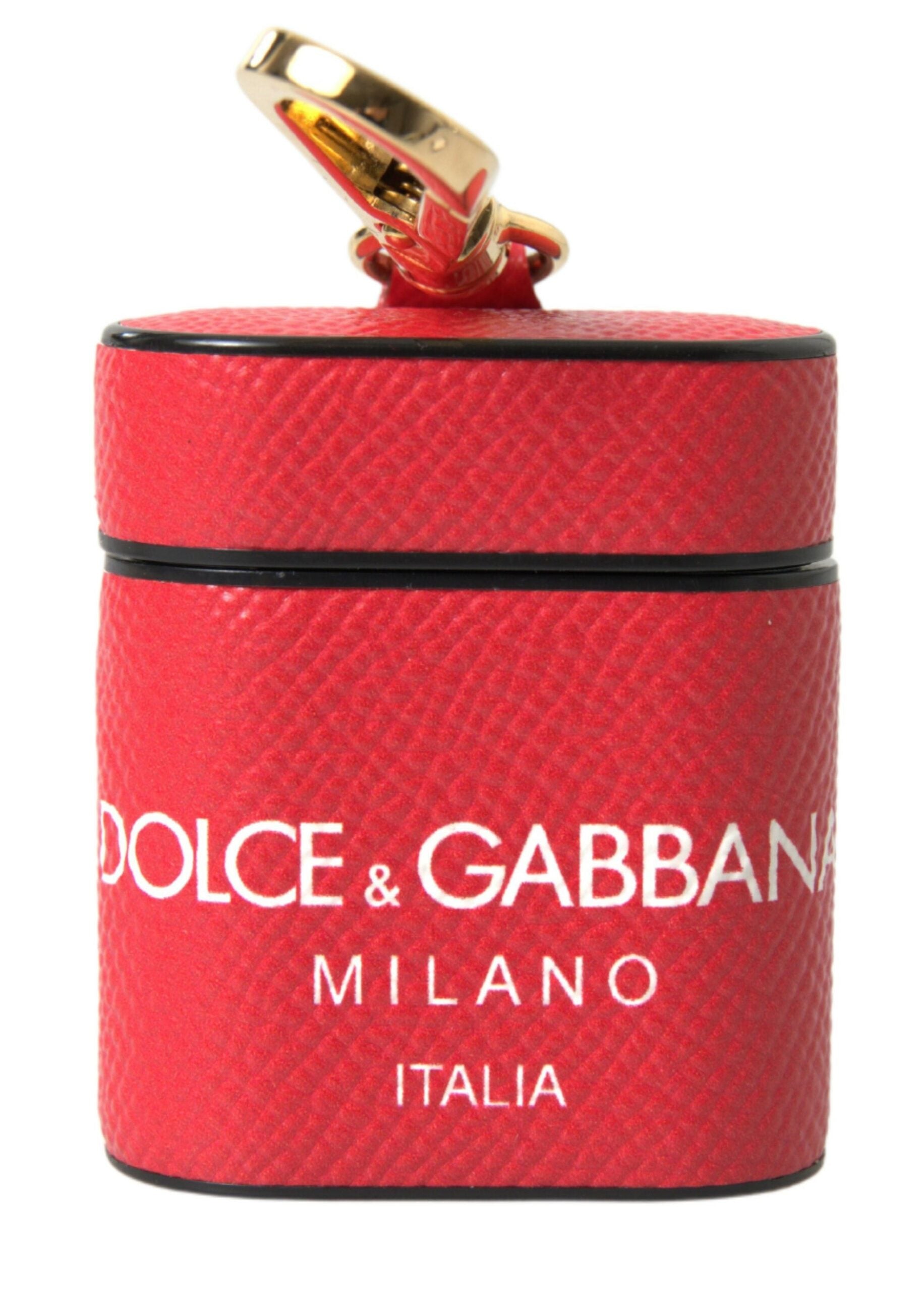 Dolce & Gabbana Rode Leren Goudkleurige Metalen Logoprint Band Airpods Hoesje