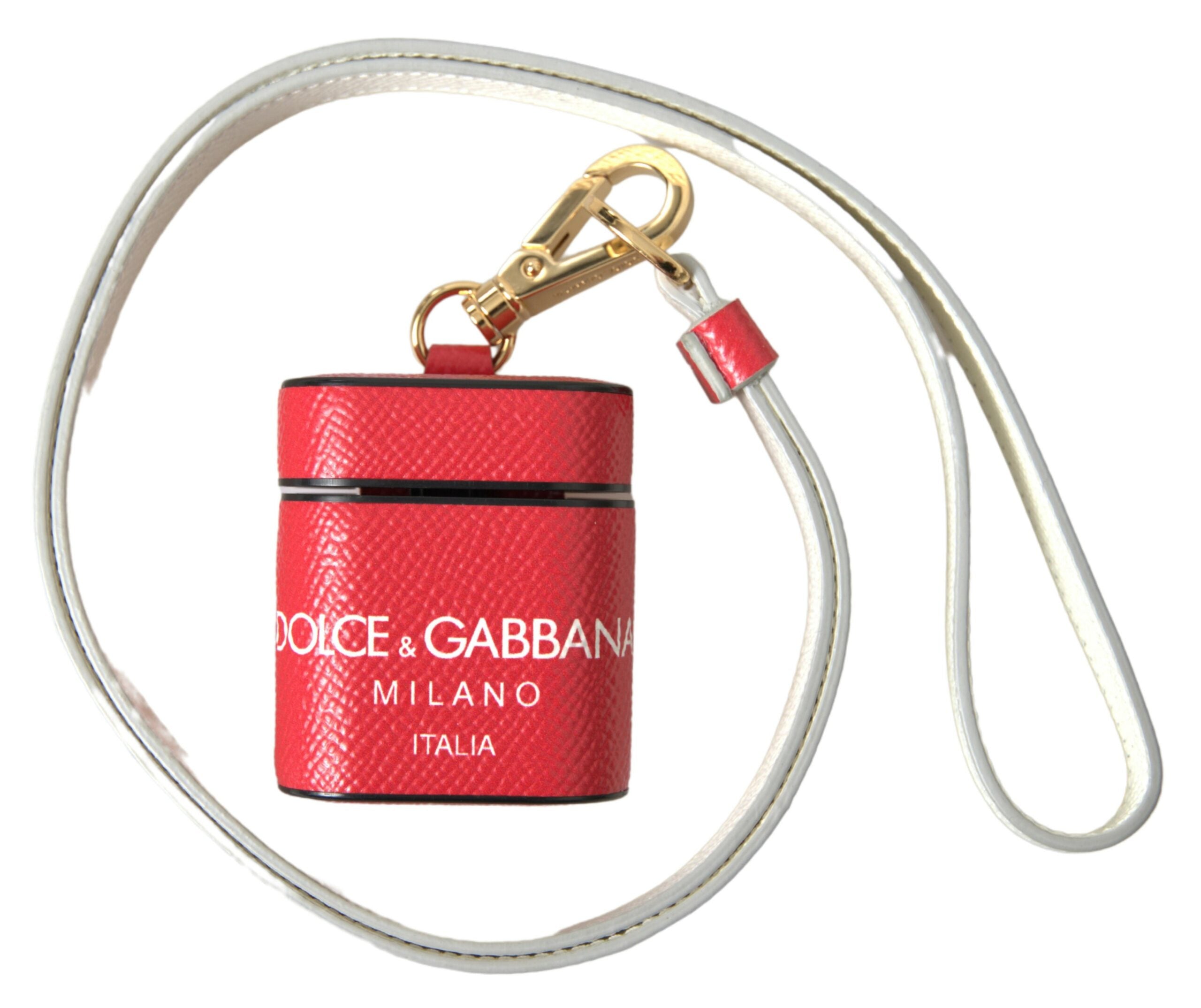 Dolce & Gabbana Rode Leren Goudkleurige Metalen Logoprint Band Airpods Hoesje