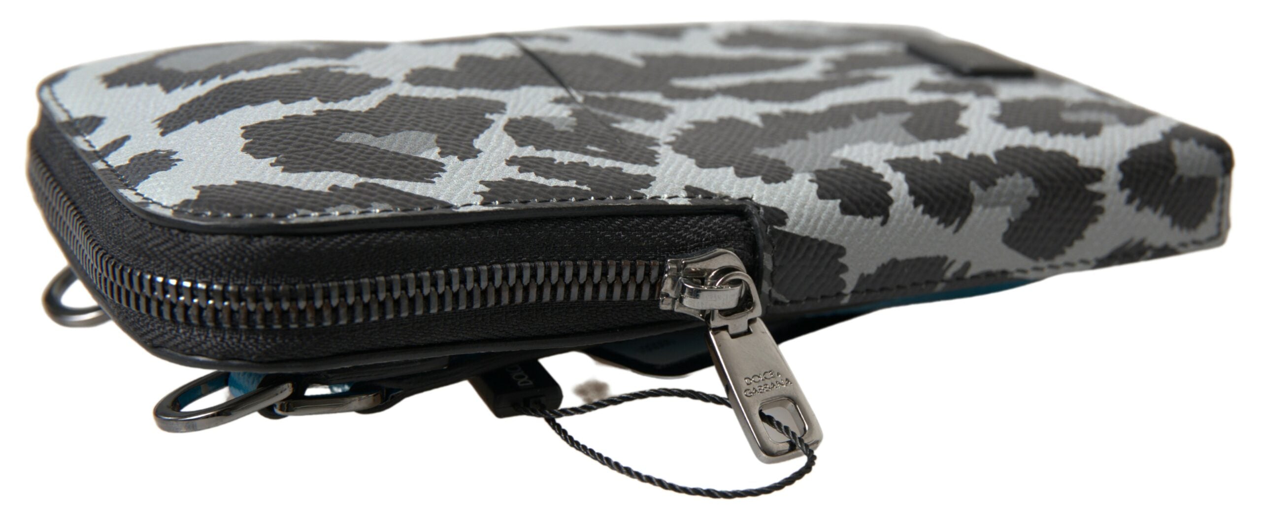 Dolce & Gabbana Gray Leopard Leather Men's Purse Crossbody Sling Phone Bag