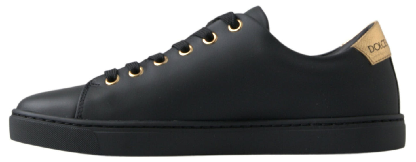 Chaussures Sneakers Classiques en Cuir Noir et Or