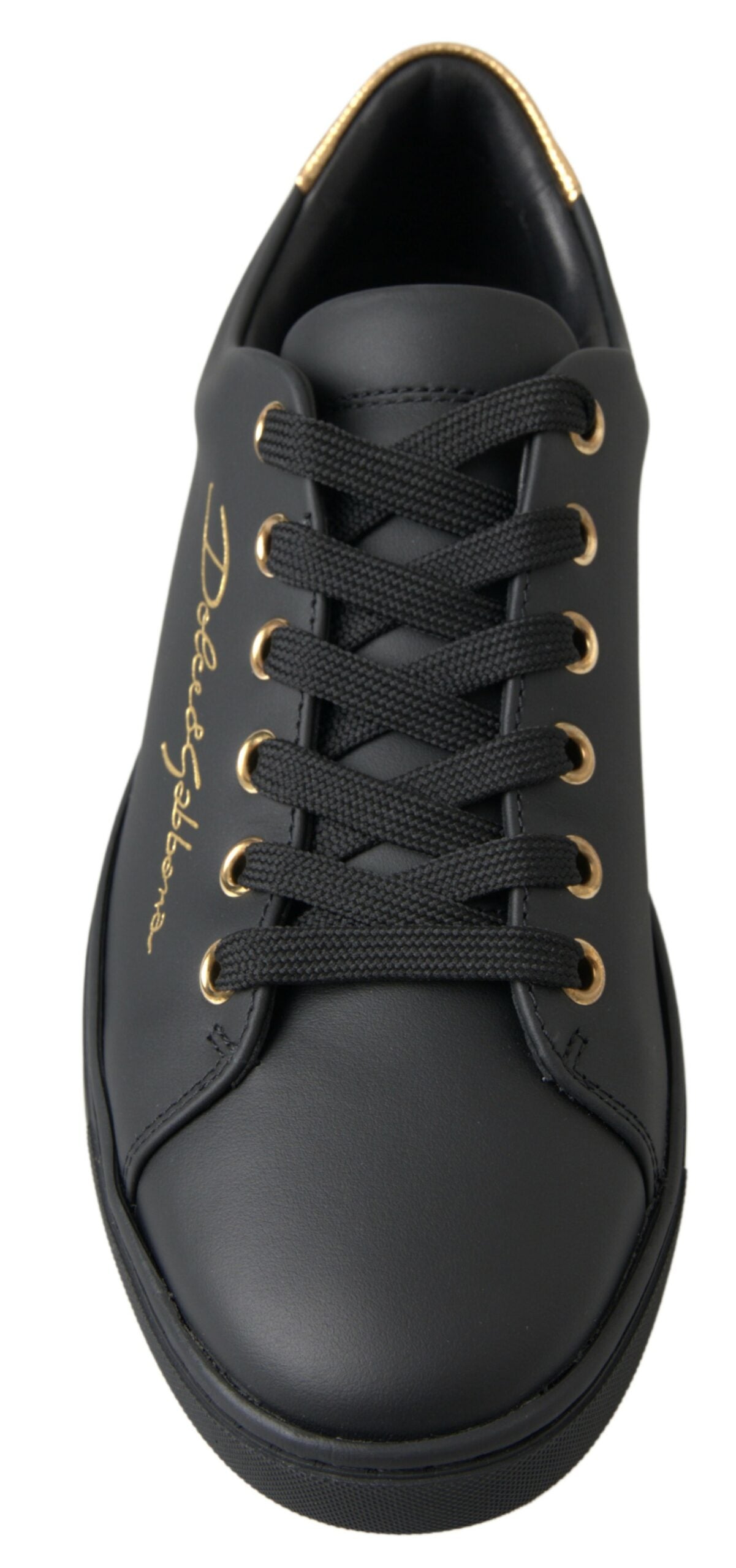 Chaussures Sneakers Classiques en Cuir Noir et Or