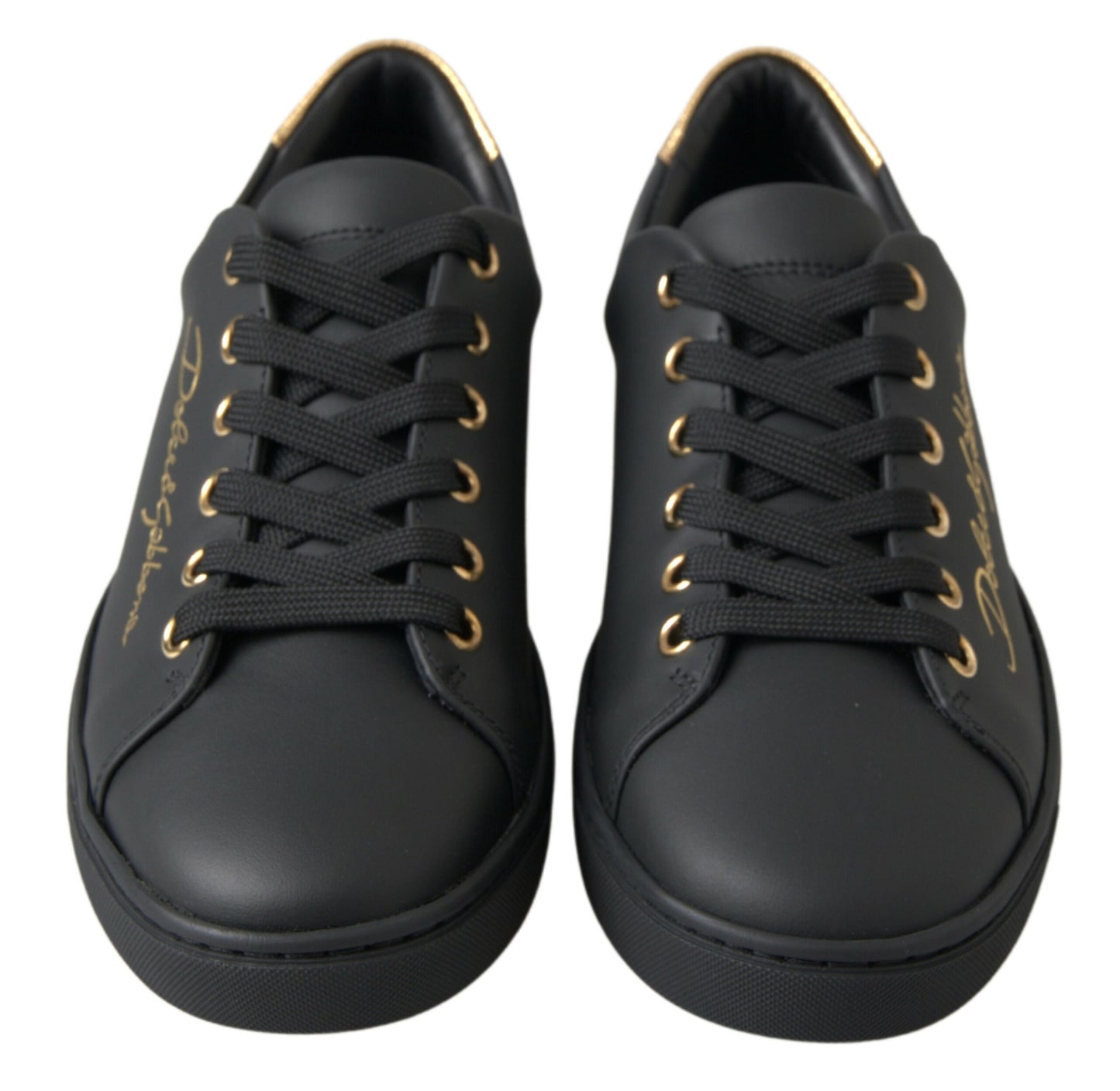 Chaussures Sneakers Classiques en Cuir Noir et Or