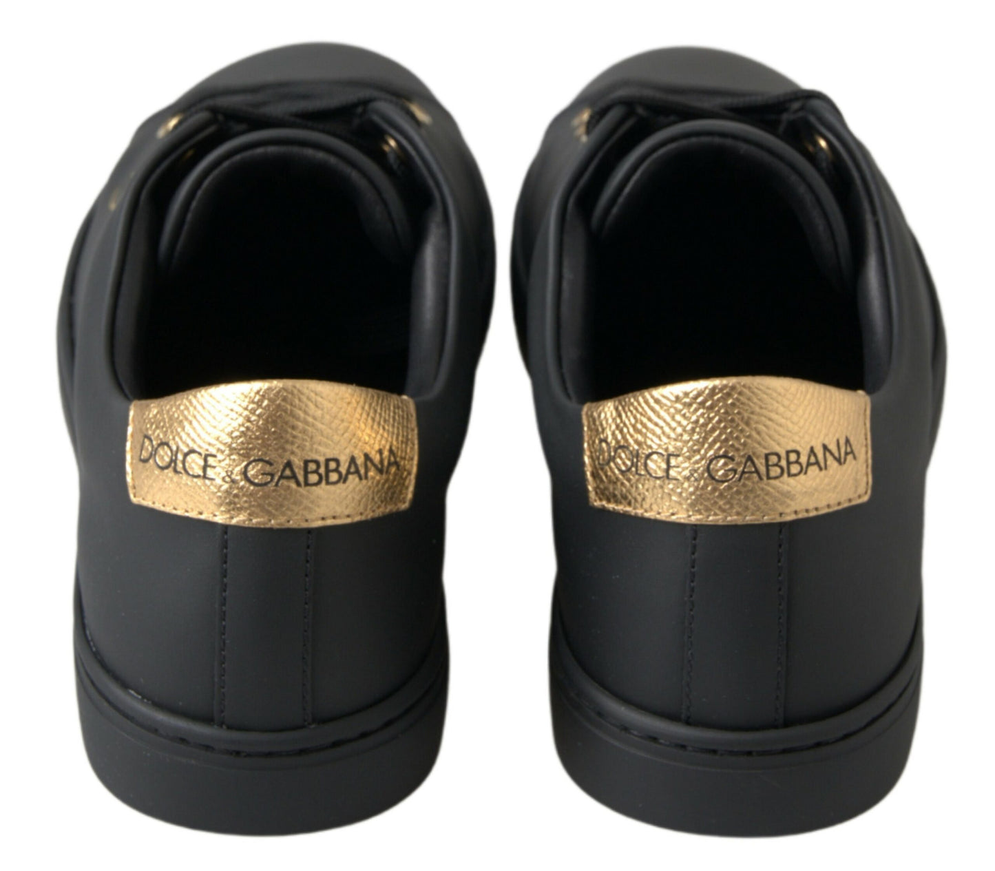 Chaussures Sneakers Classiques en Cuir Noir et Or