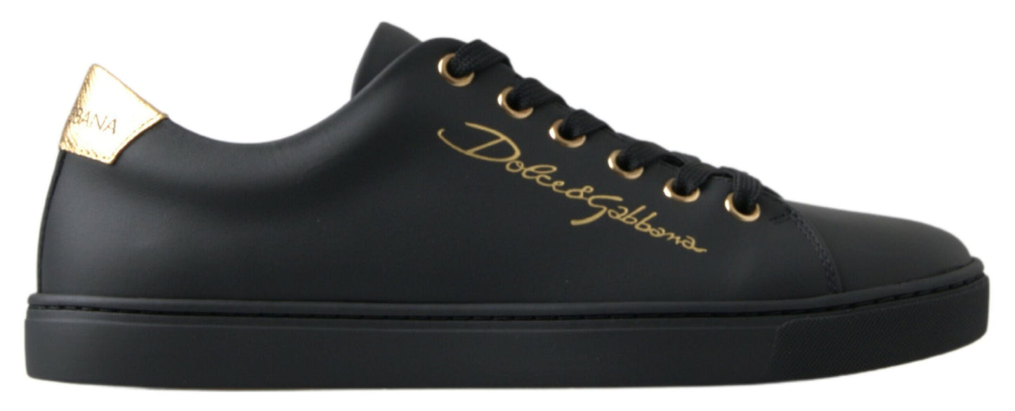Chaussures Sneakers Classiques en Cuir Noir et Or