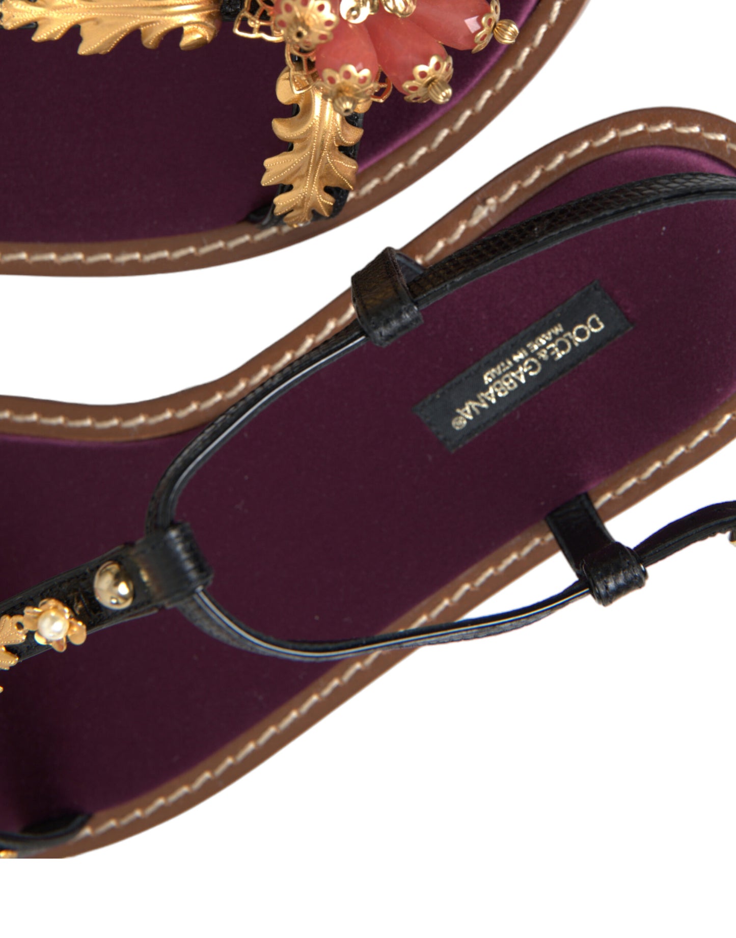Dolce & Gabbana Zwarte Kristal Gouden Sandalen Leren Schoenen