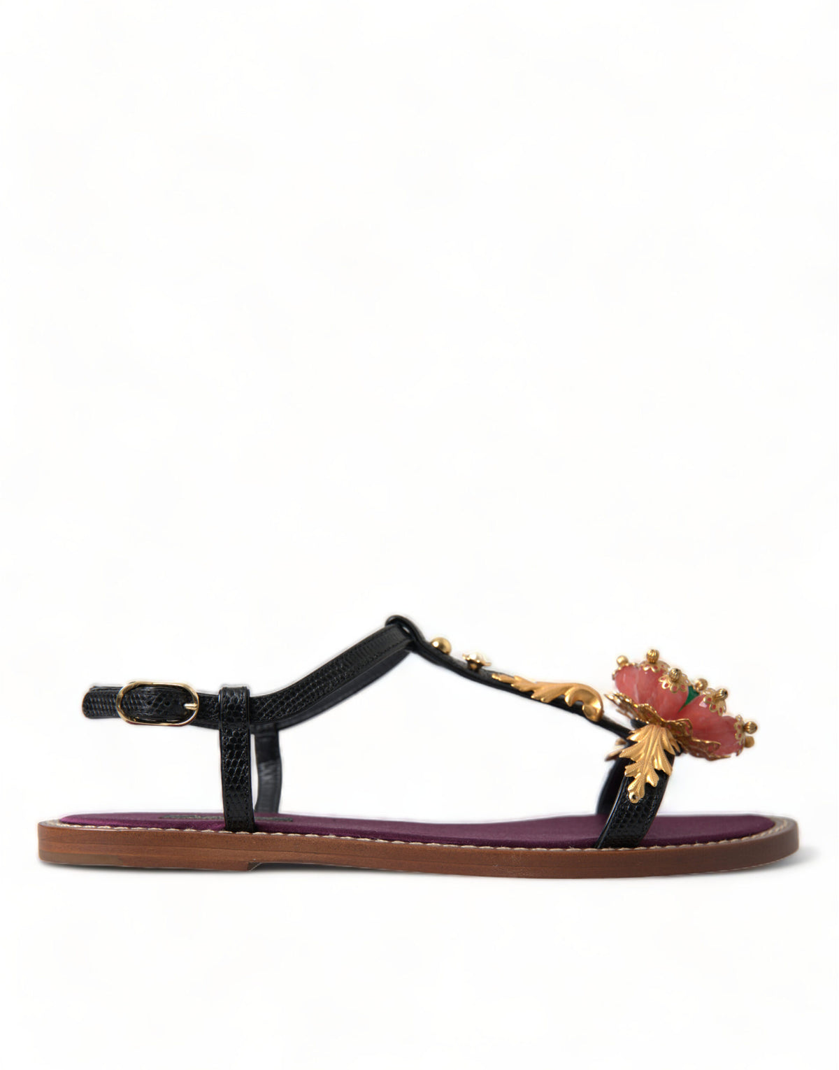 Dolce & Gabbana Zwarte Kristal Gouden Sandalen Leren Schoenen