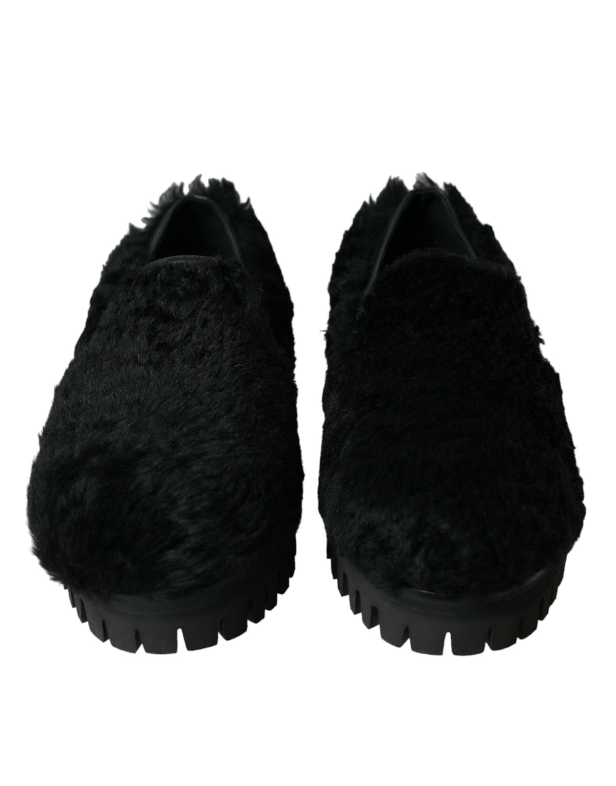 Dolce & Gabbana Zwarte Leren Slippers met Bont, Geklede Schoenen